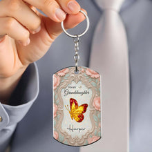 Load image into Gallery viewer, Personalized Stainless Steel Keychain for Granddaughter with Butterfly and Pink Flowers
