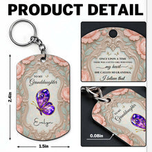Load image into Gallery viewer, Personalized Stainless Steel Keychain for Granddaughter with Butterfly and Pink Flowers
