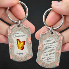 Load image into Gallery viewer, Personalized Stainless Steel Keychain for Granddaughter with Butterfly and Pink Flowers
