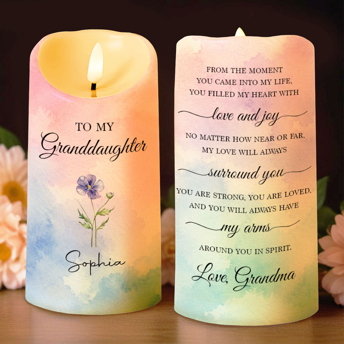 Personalized LED Candle Custom Birth Month Flower Gift for Granddaughter