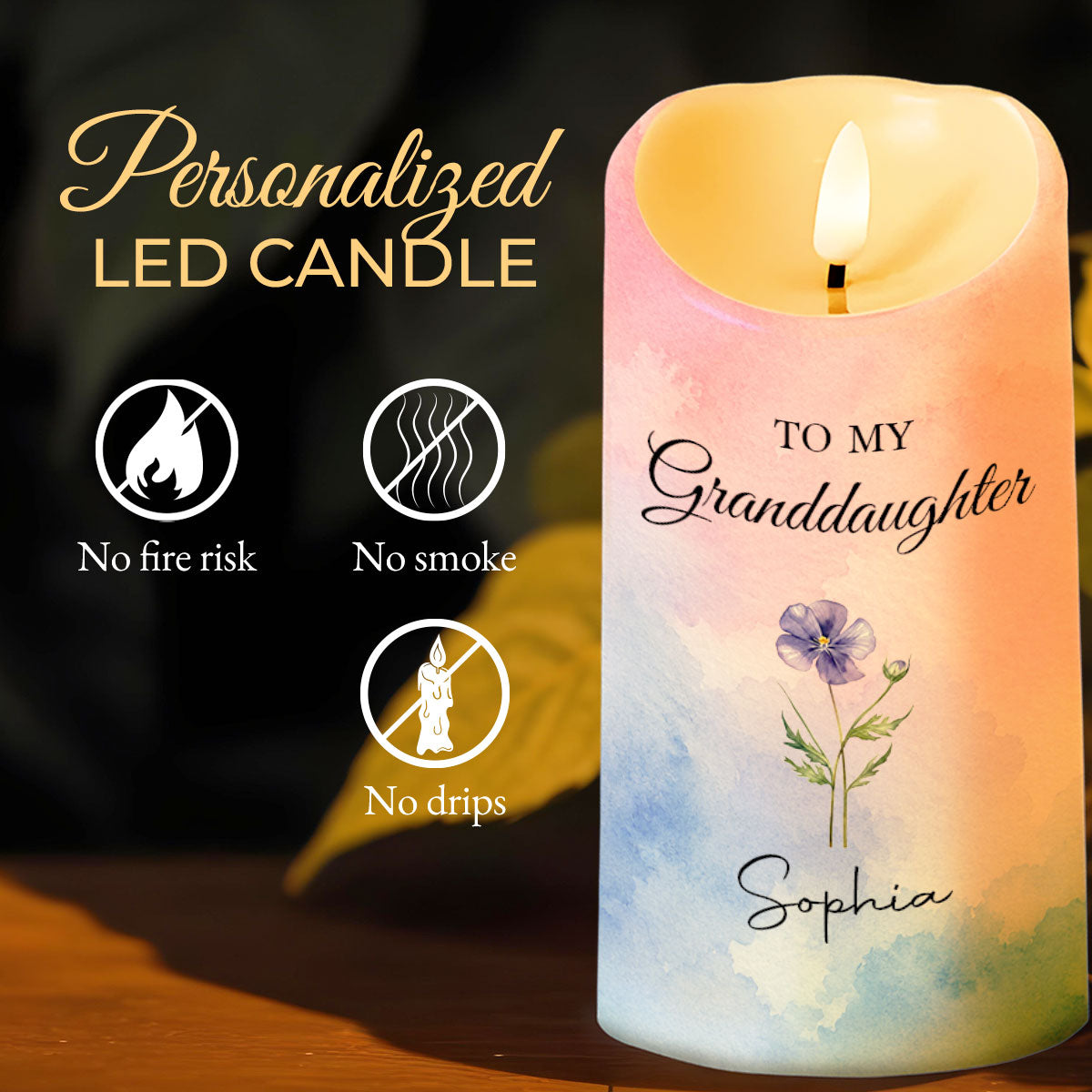 Personalized LED Candle Custom Birth Month Flower Gift for Granddaughter