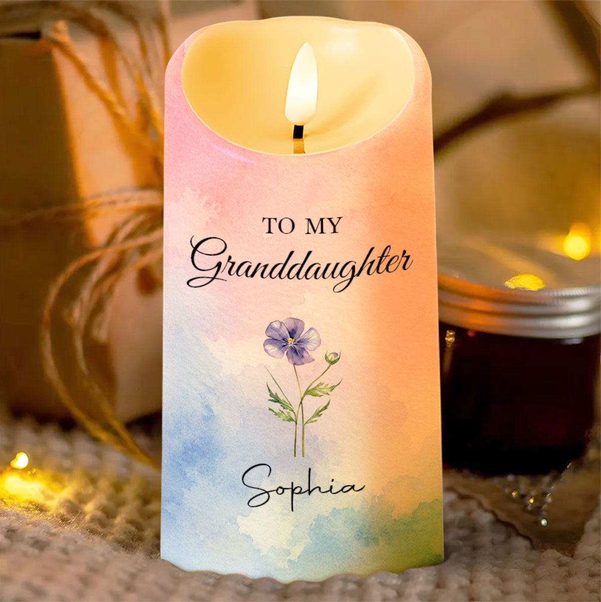 Personalized LED Candle Custom Birth Month Flower Gift for Granddaughter