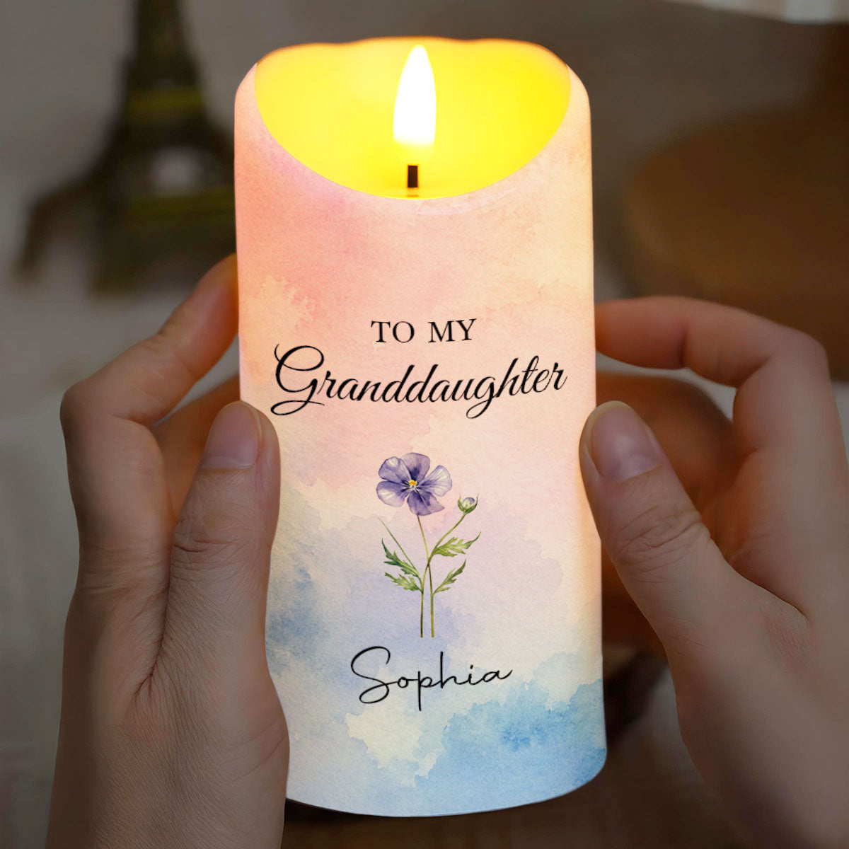Personalized LED Candle Custom Birth Month Flower Gift for Granddaughter