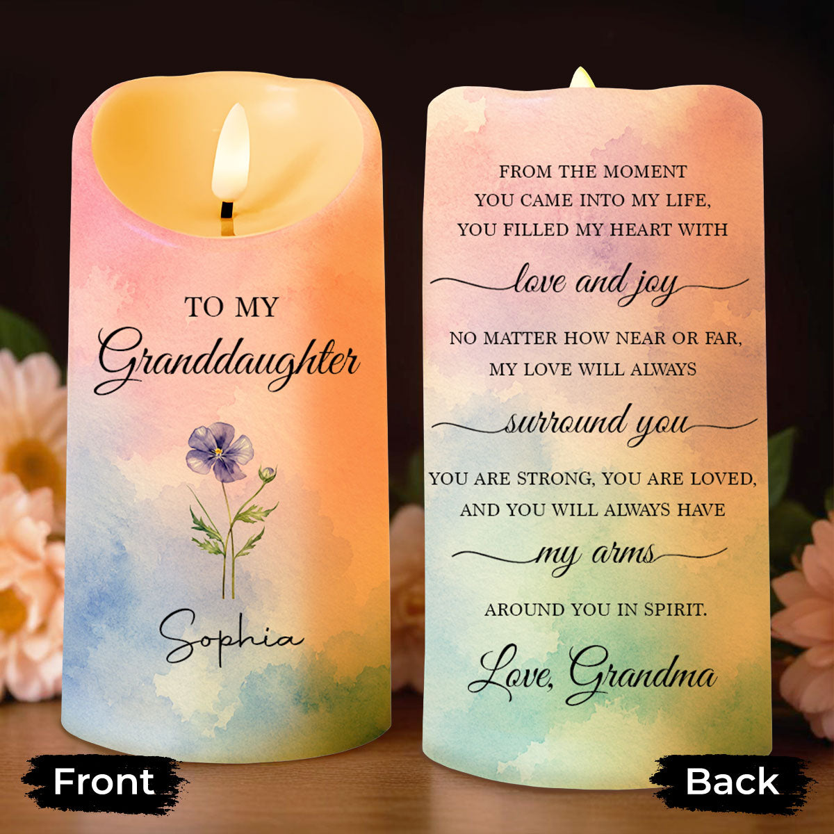 Personalized LED Candle Custom Birth Month Flower Gift for Granddaughter