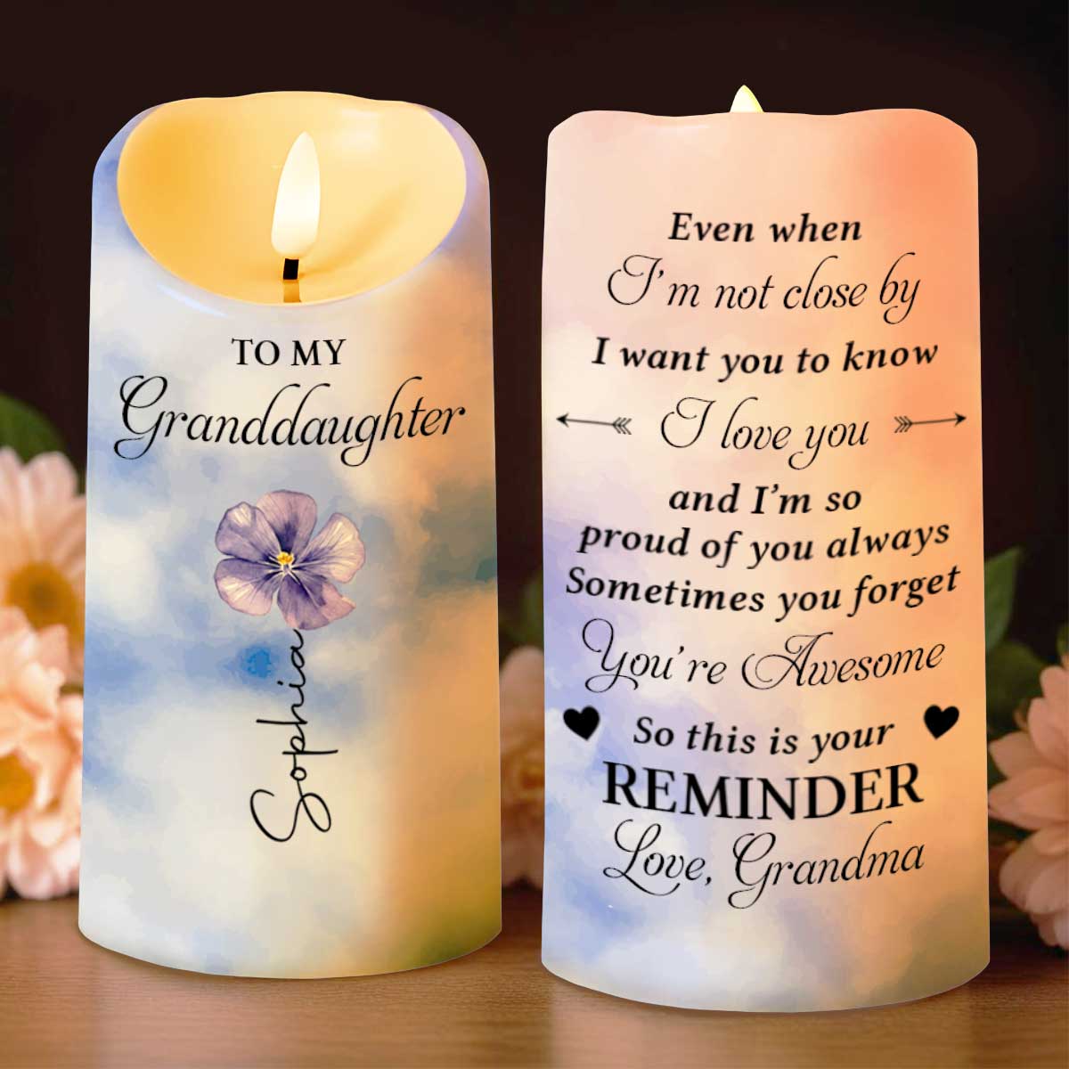 Personalized LED Candle Custom Birth Month Flower Gift for Granddaughter