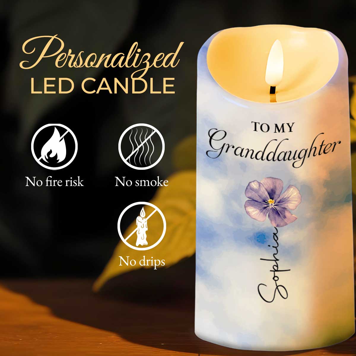 Personalized LED Candle Custom Birth Month Flower Gift for Granddaughter