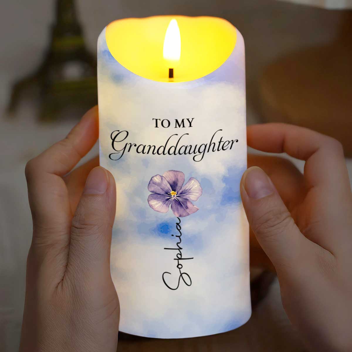 Personalized LED Candle Custom Birth Month Flower Gift for Granddaughter