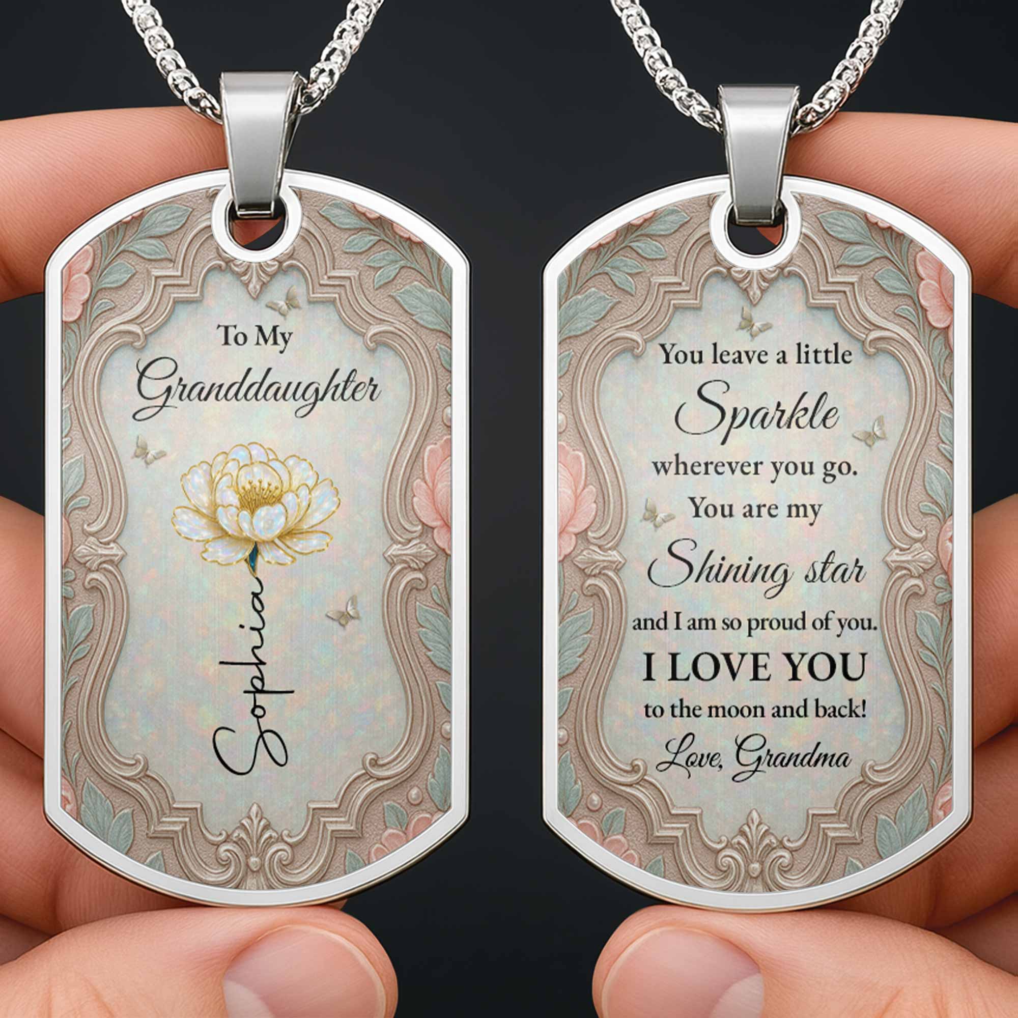 Personalized Custom Dog Tag Necklace Granddaughter Birth Flower Gift