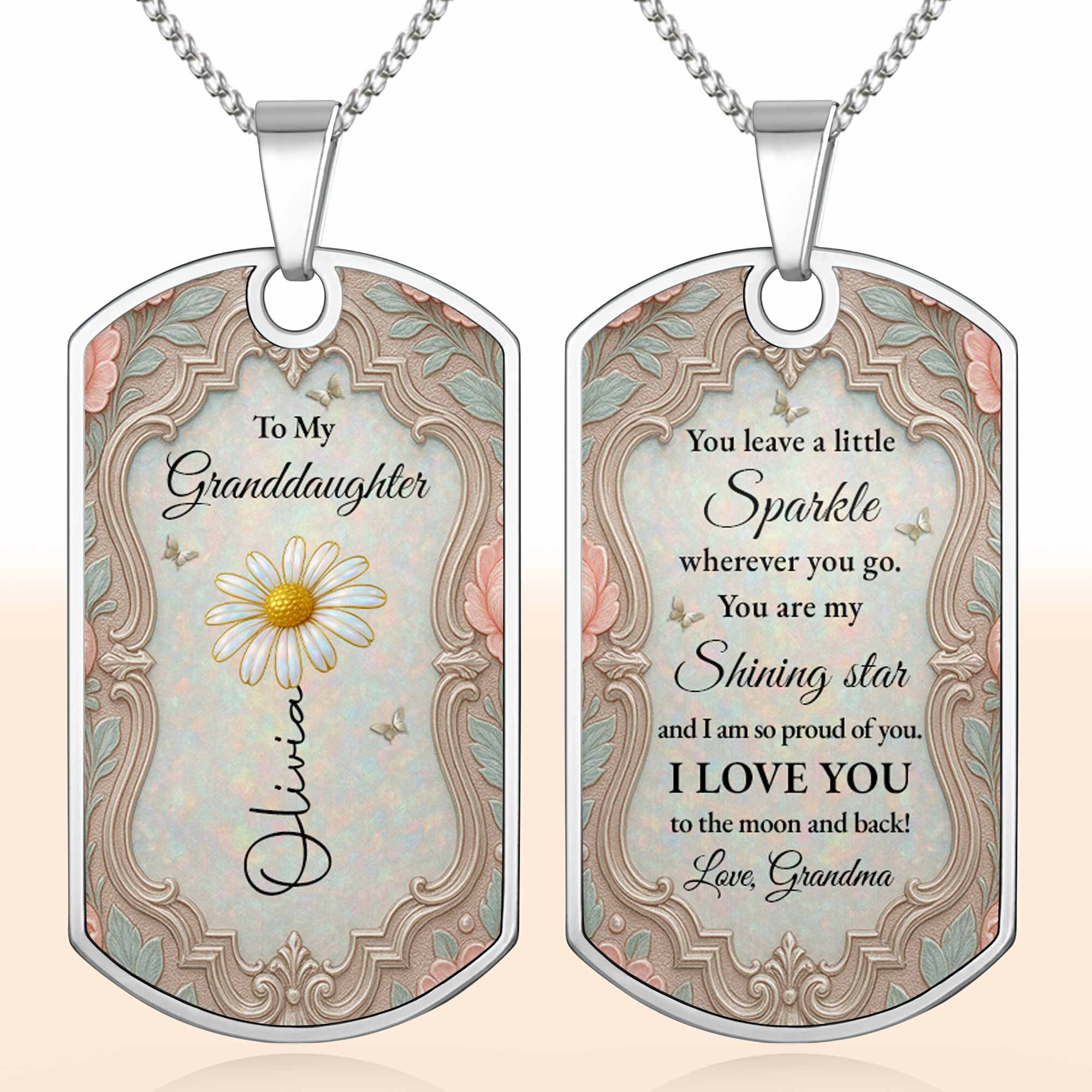 Personalized Custom Dog Tag Necklace Granddaughter Birth Flower Gift