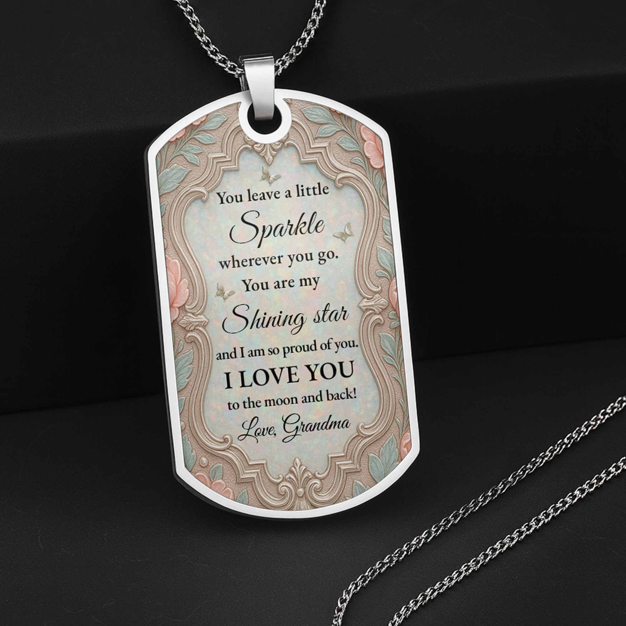 Personalized Custom Dog Tag Necklace Granddaughter Birth Flower Gift