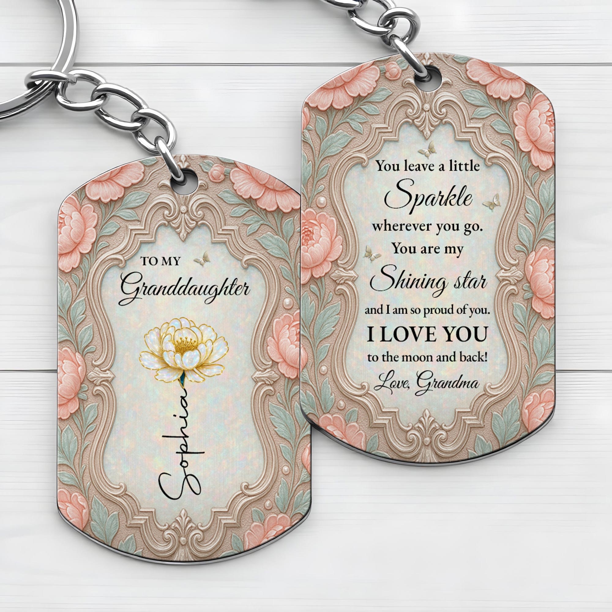 Personalized Stainless Steel Keychain for Granddaughter Gift
