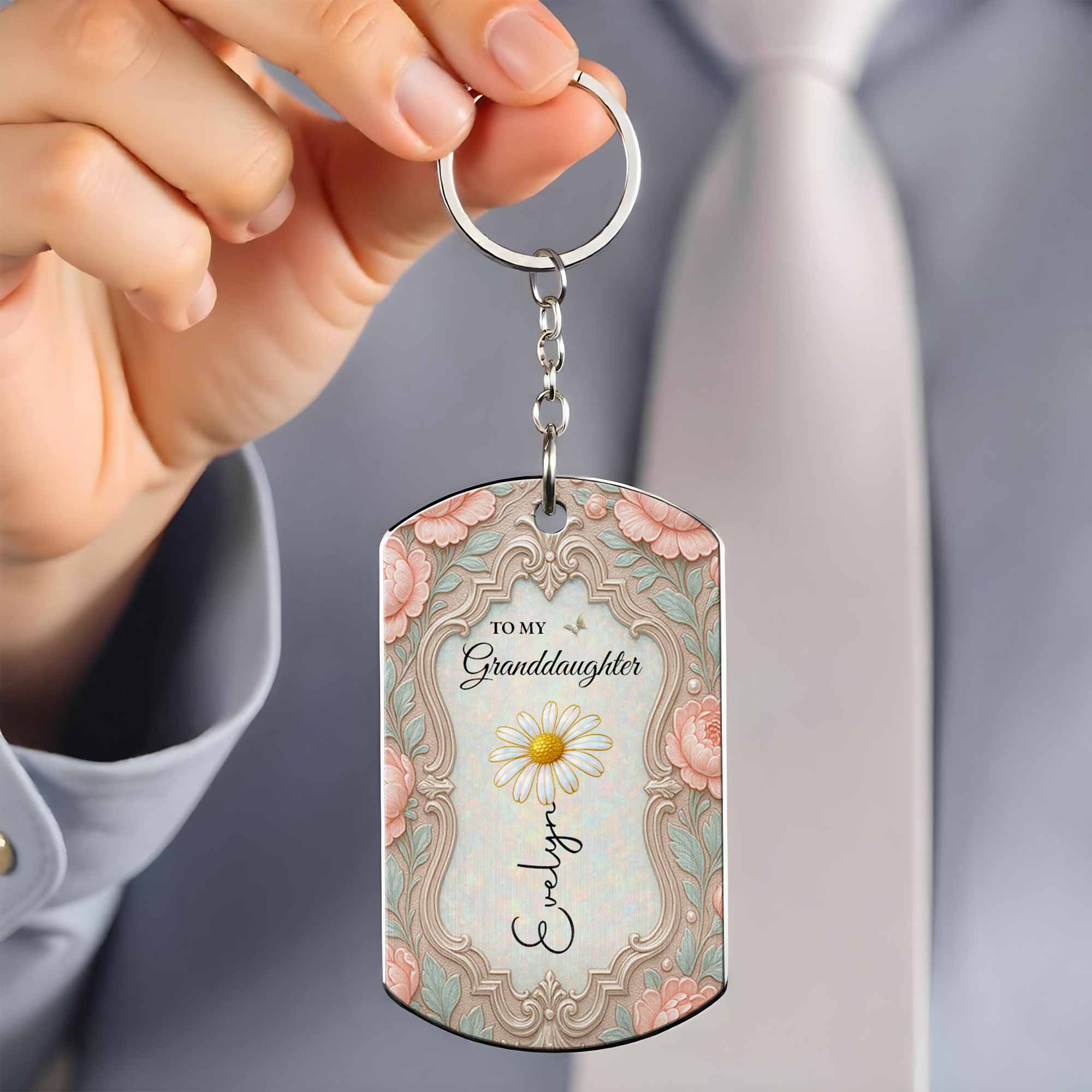 Personalized Stainless Steel Keychain for Granddaughter Gift