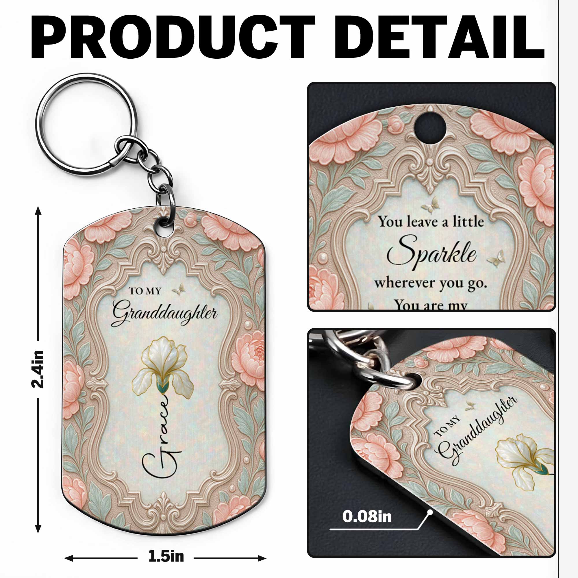 Personalized Stainless Steel Keychain for Granddaughter Gift