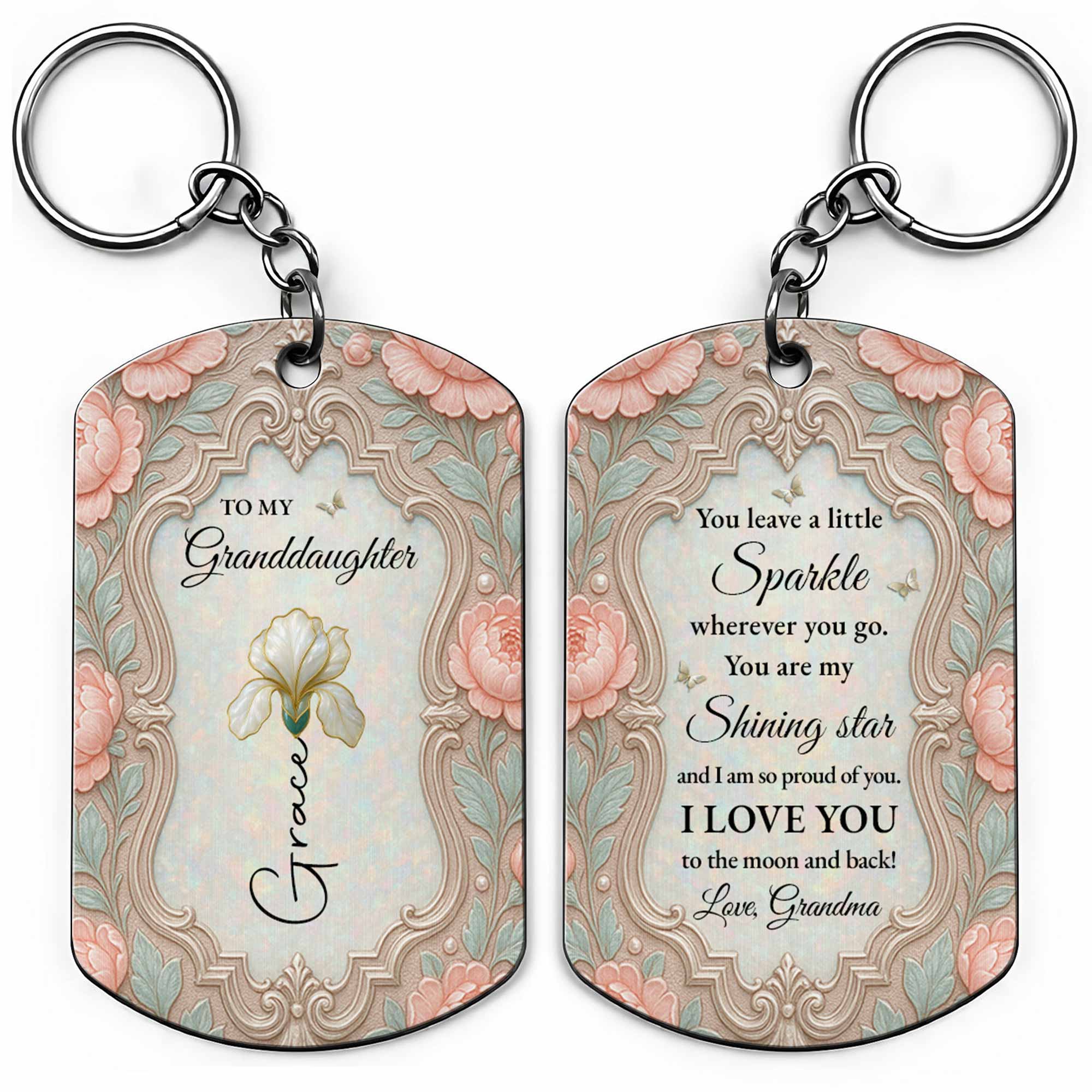 Personalized Stainless Steel Keychain for Granddaughter Gift