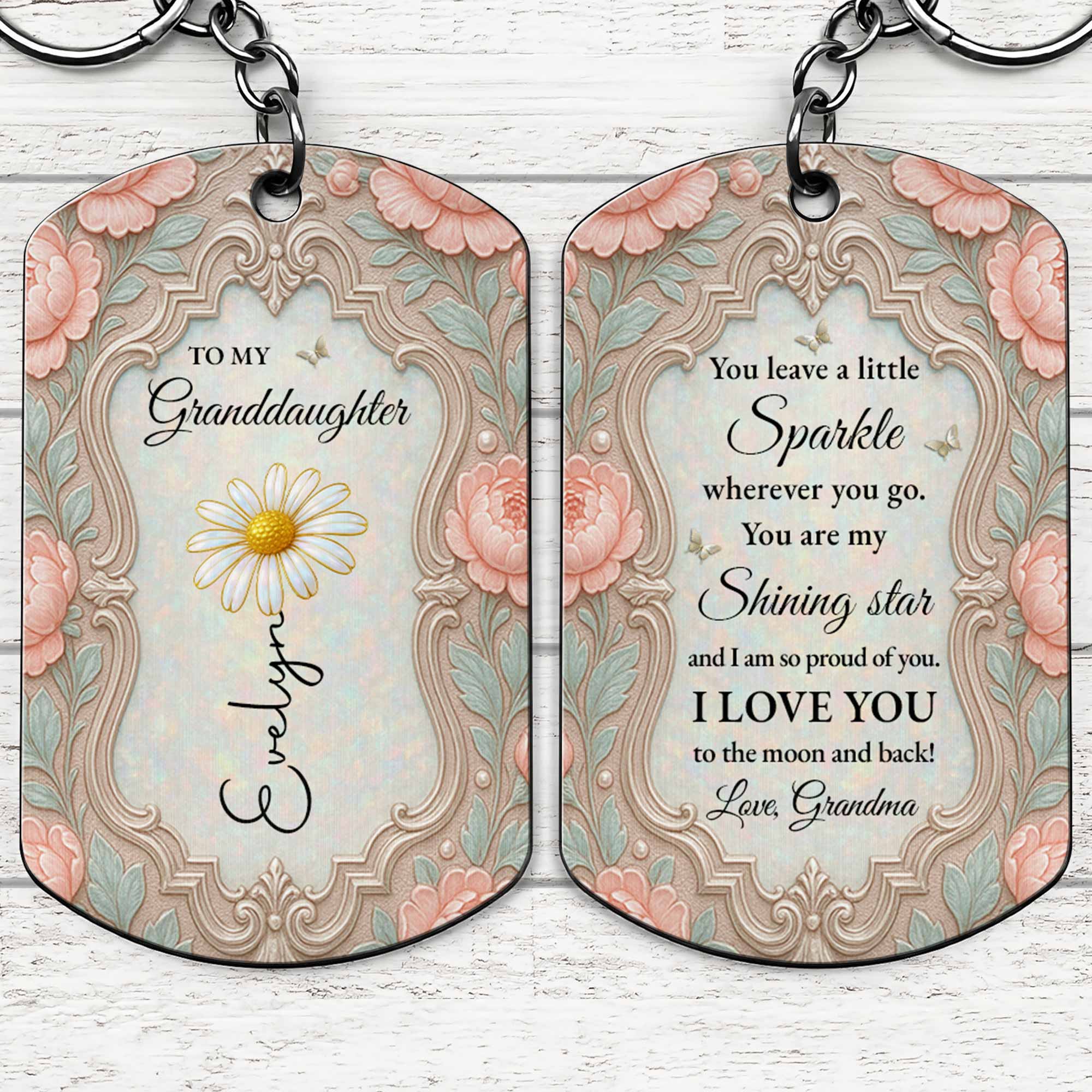 Personalized Stainless Steel Keychain for Granddaughter Gift