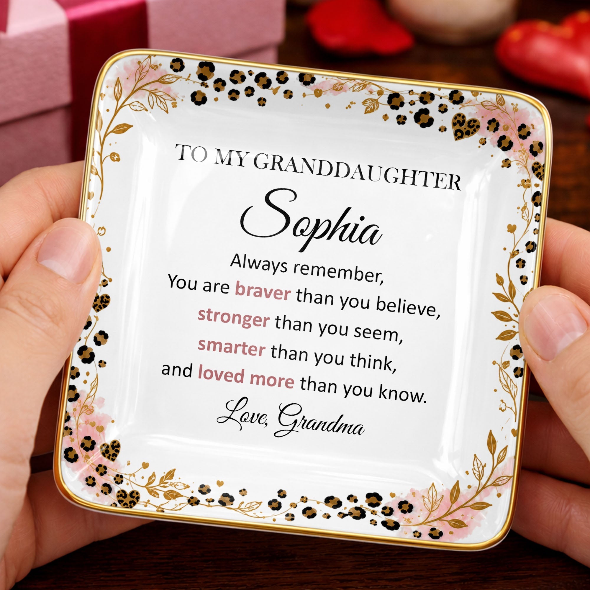 Personalized Square Ceramic Jewelry Dish for Granddaughter Gift