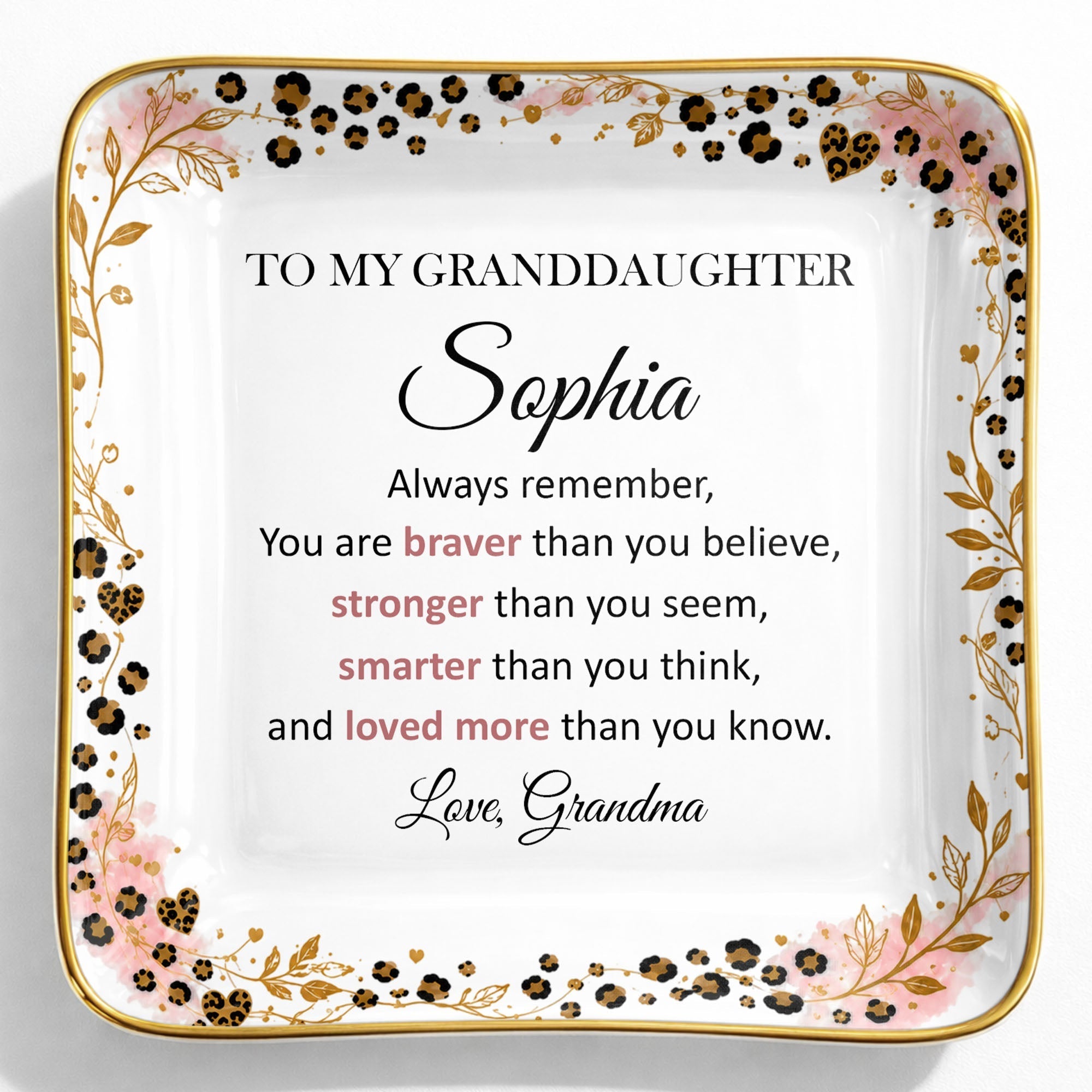 Personalized Square Ceramic Jewelry Dish for Granddaughter Gift