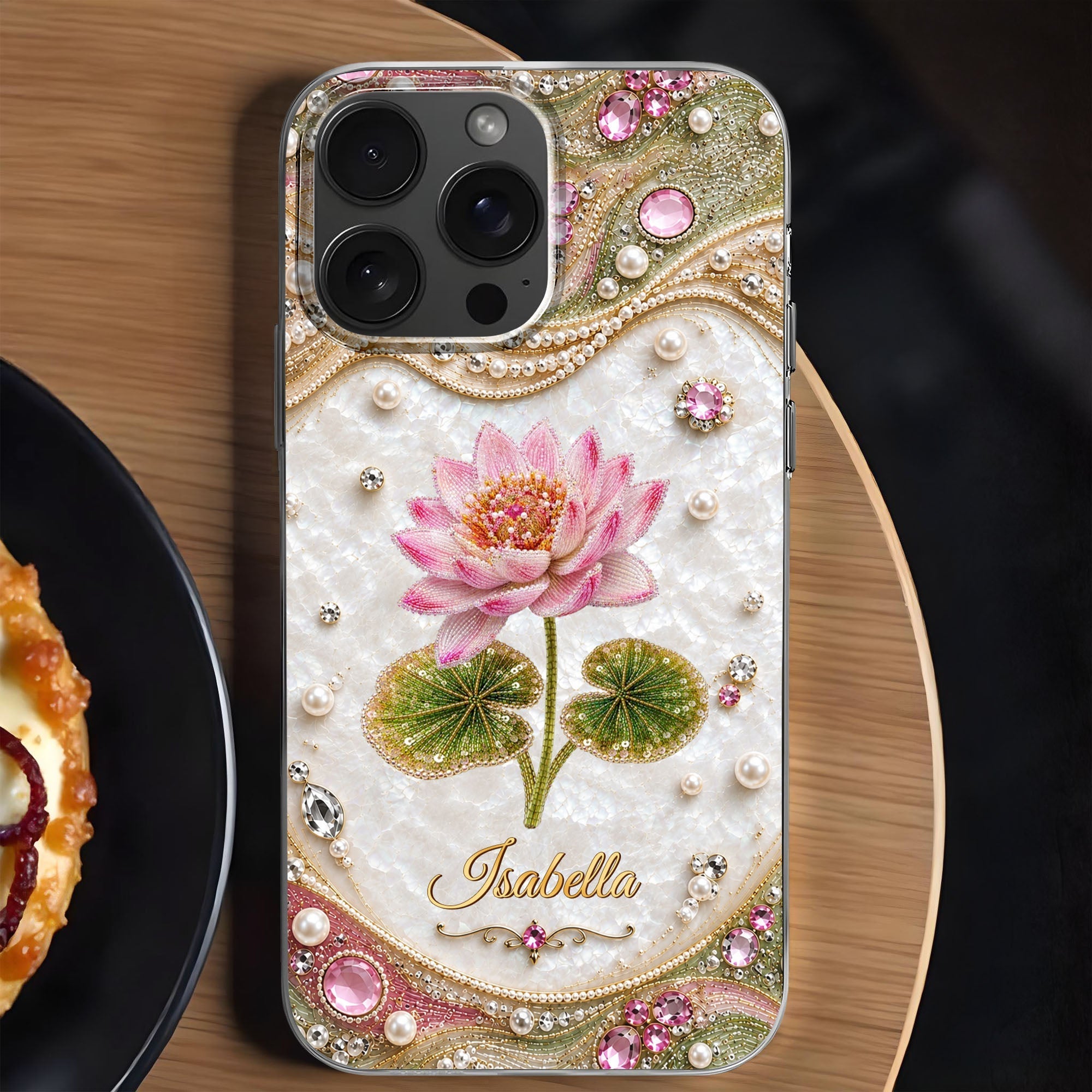 Personalized Clear Phone Case Custom Lotus Flower Gift for Mom