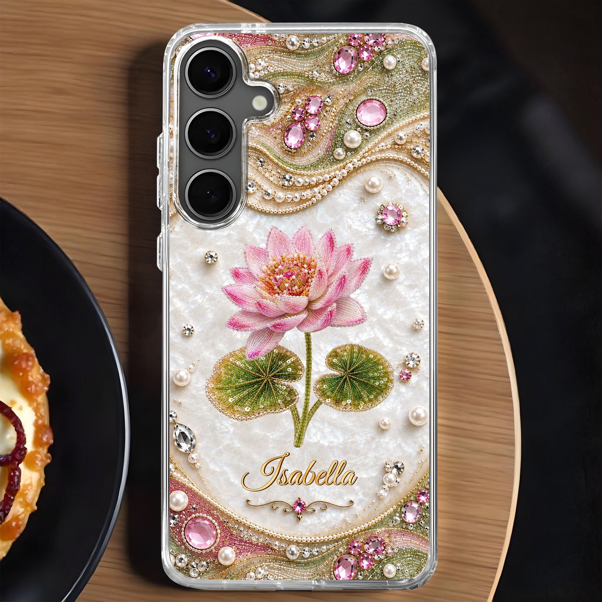 Personalized Clear Phone Case Custom Lotus Flower Gift for Mom