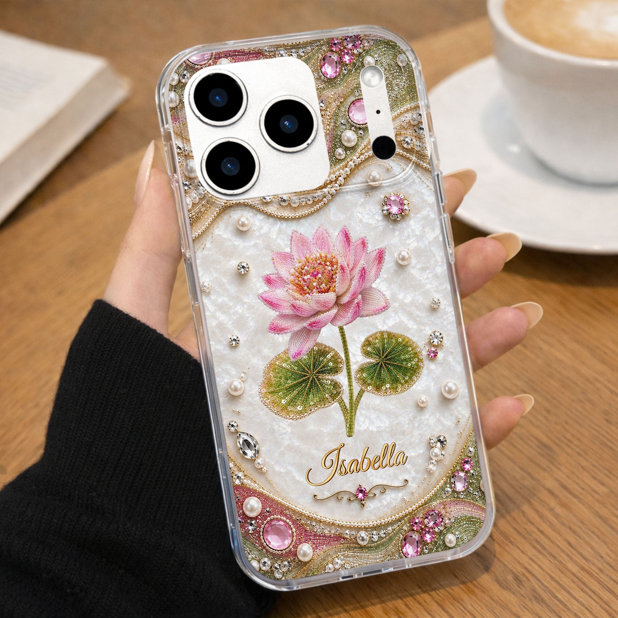 Personalized Clear Phone Case Custom Lotus Flower Gift for Mom