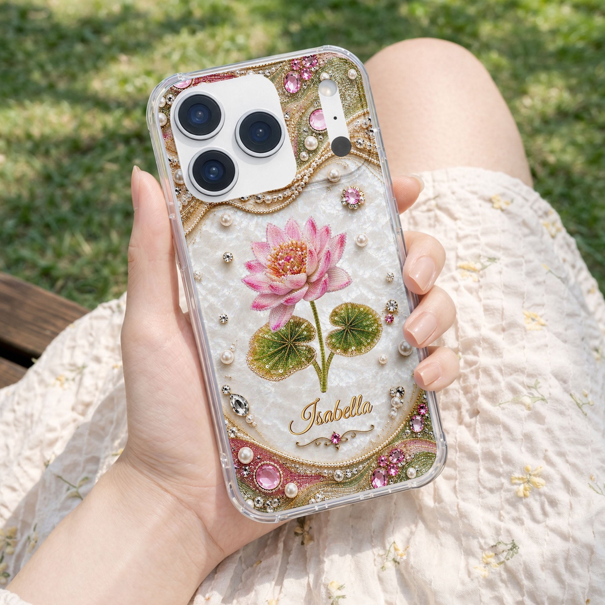Personalized Clear Phone Case Custom Lotus Flower Gift for Mom