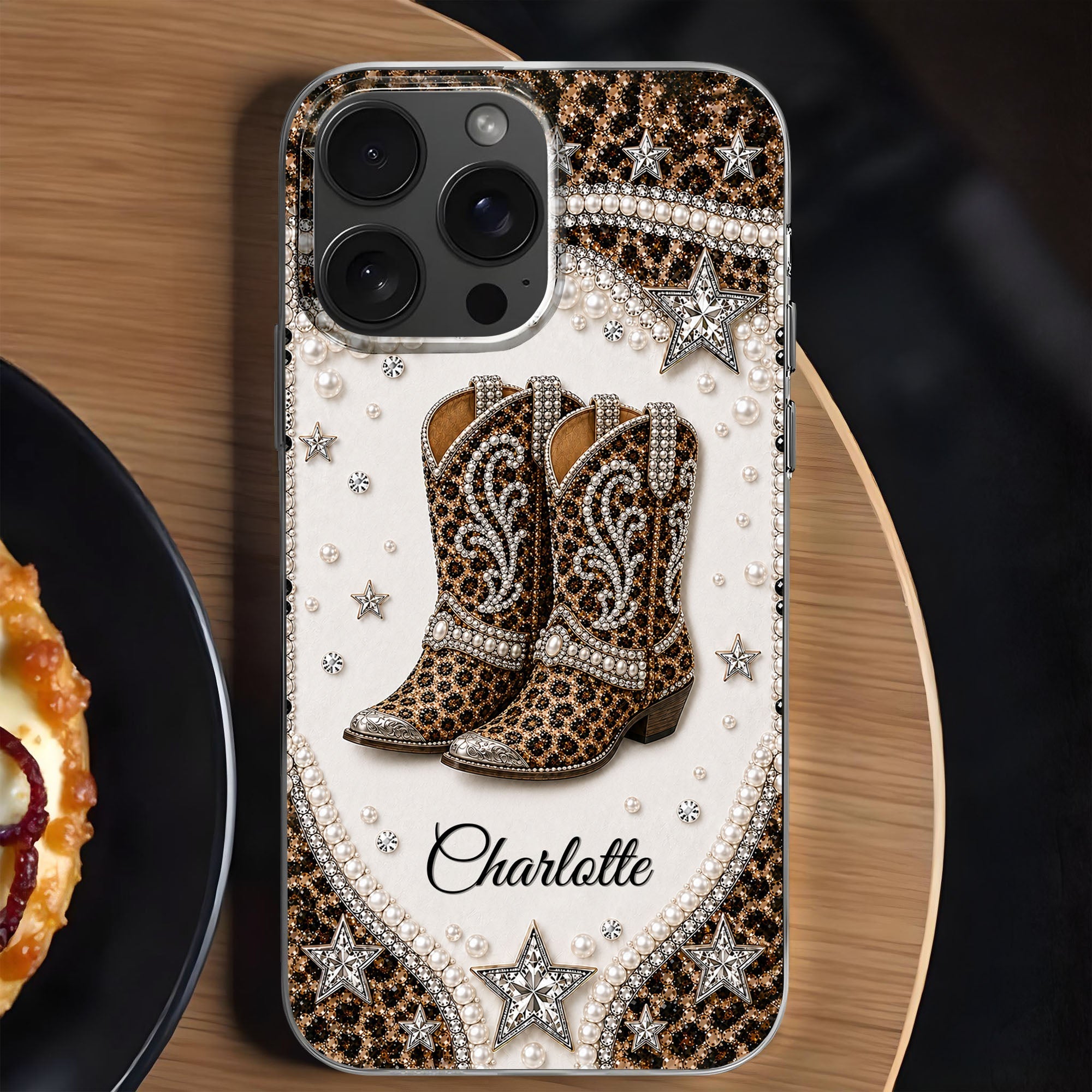 Personalized Clear Phone Case Chic Leopard Print Gift for Granddaughter