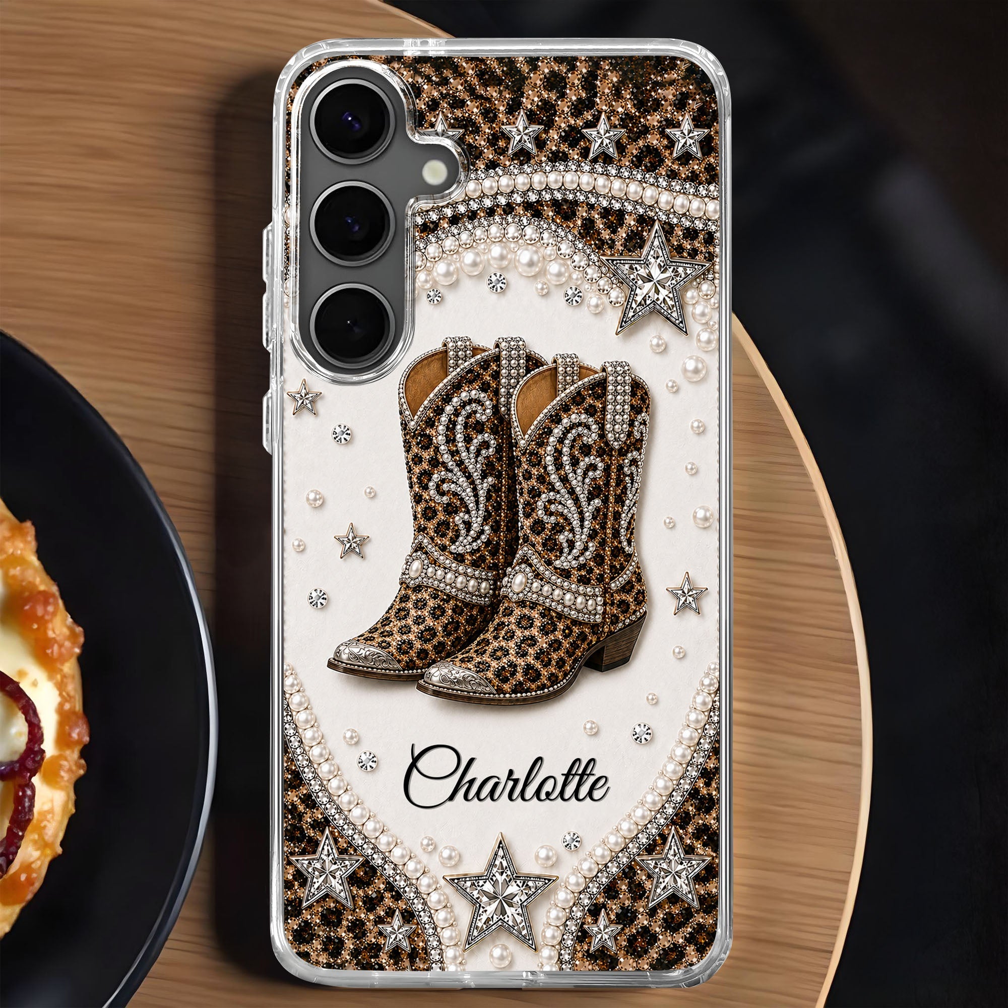 Personalized Clear Phone Case Chic Leopard Print Gift for Granddaughter
