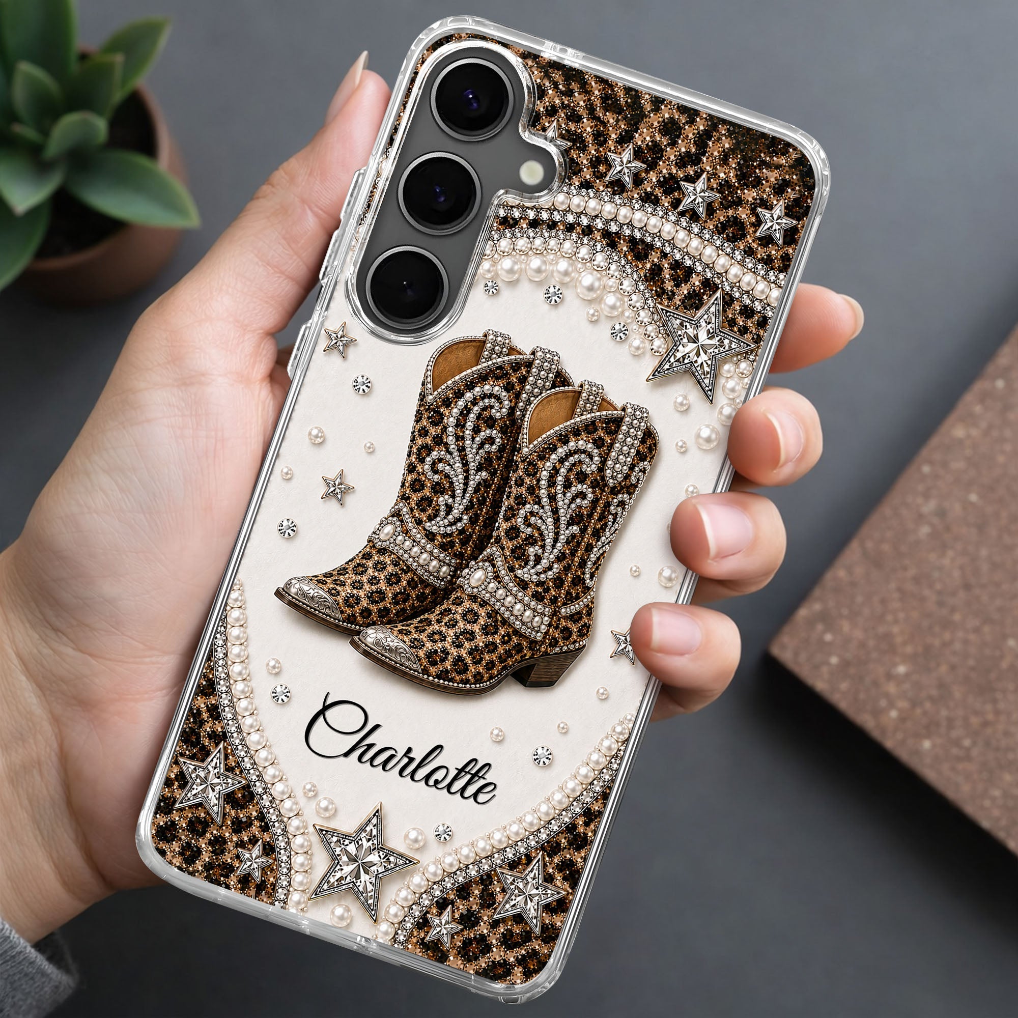 Personalized Clear Phone Case Chic Leopard Print Gift for Granddaughter