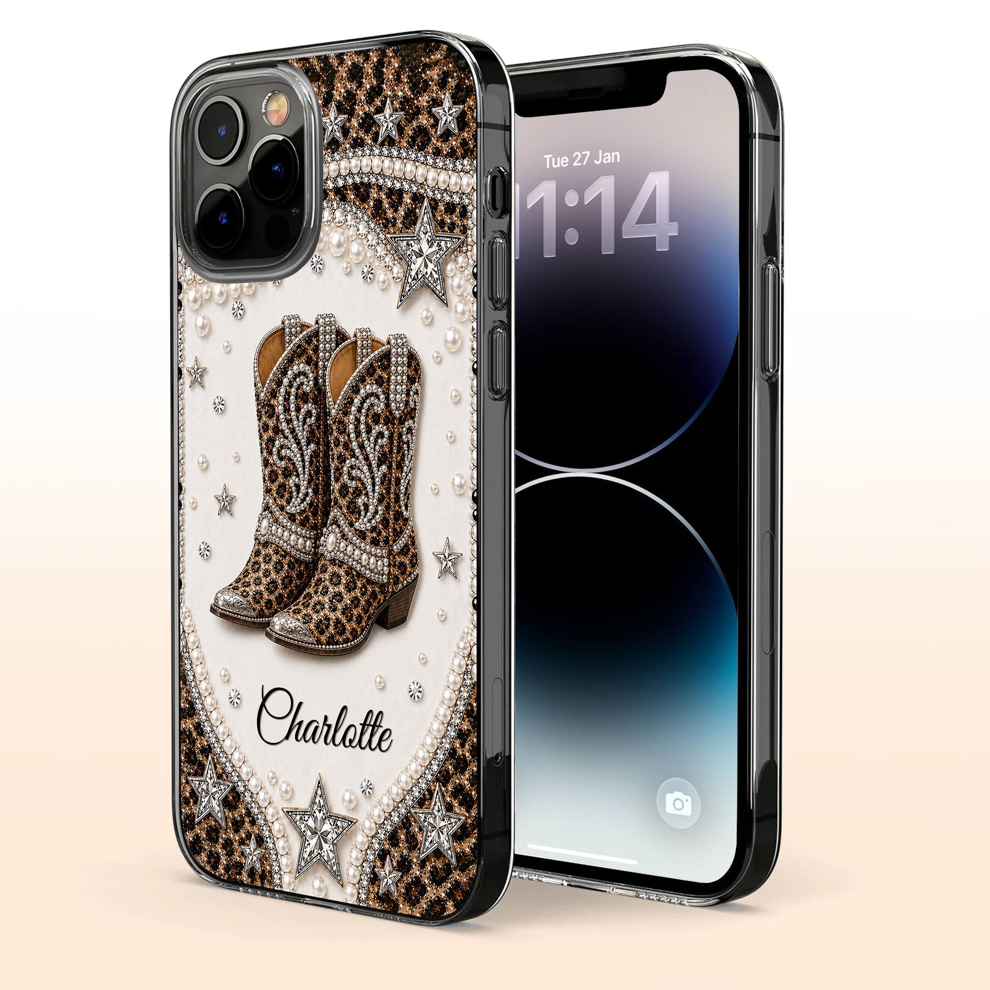 Personalized Clear Phone Case Chic Leopard Print Gift for Granddaughter