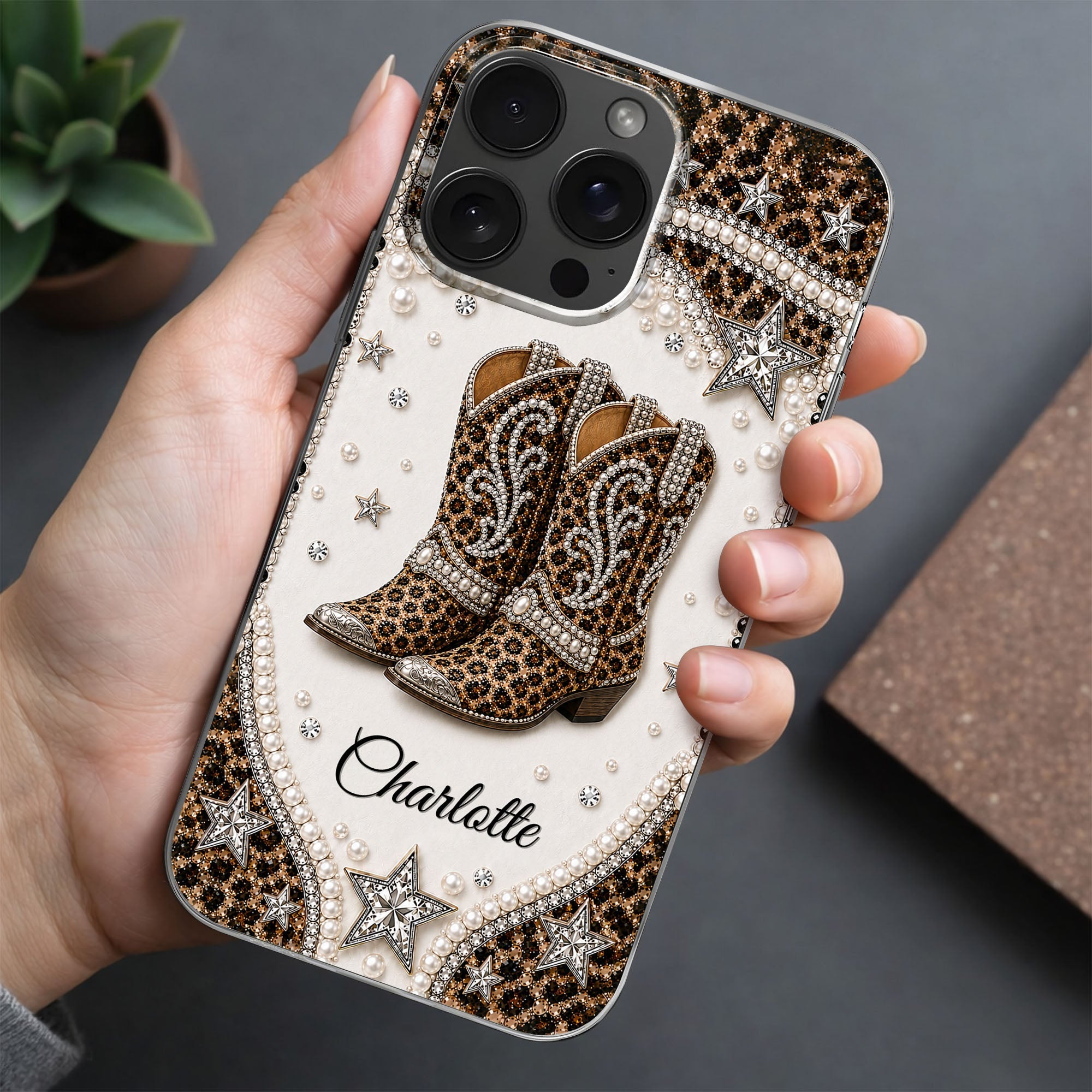 Personalized Clear Phone Case Chic Leopard Print Gift for Granddaughter