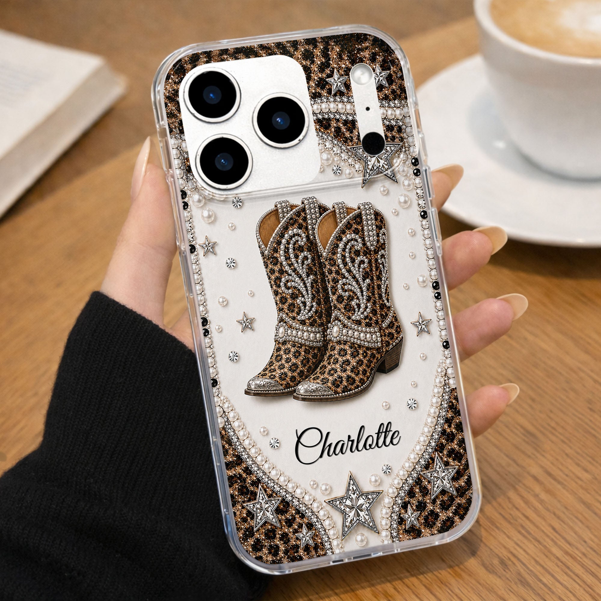 Personalized Clear Phone Case Chic Leopard Print Gift for Granddaughter