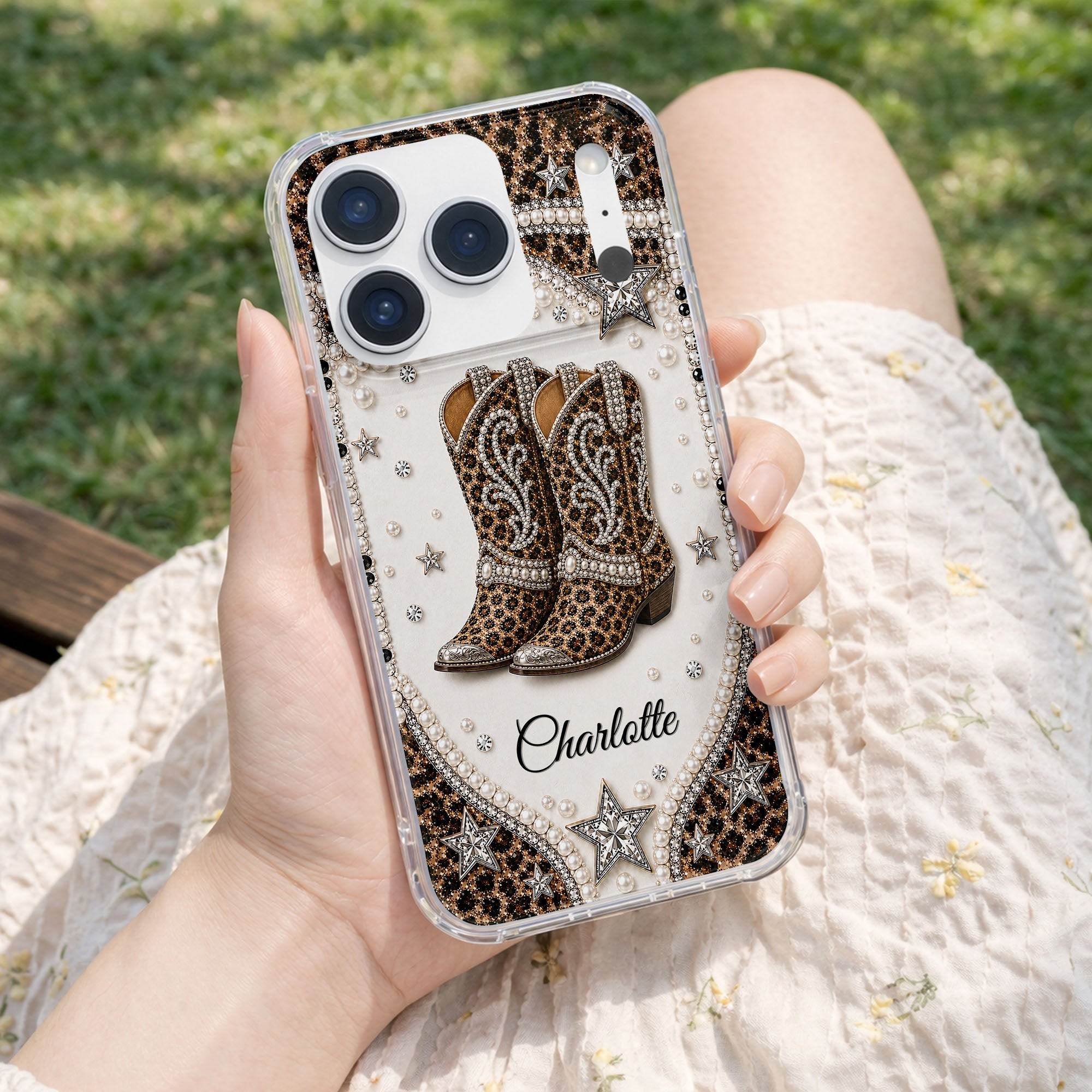 Personalized Clear Phone Case Chic Leopard Print Gift for Granddaughter