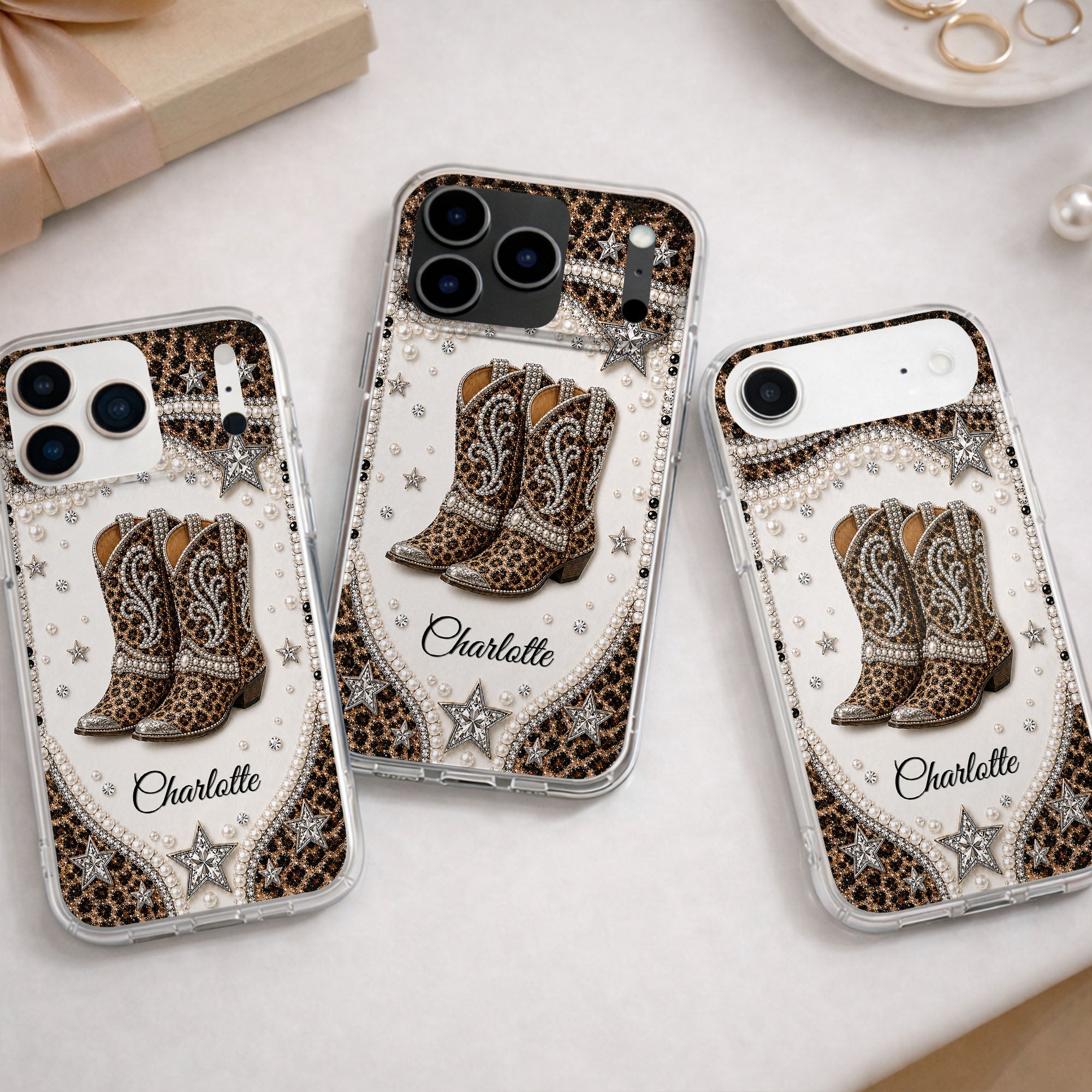 Personalized Clear Phone Case Chic Leopard Print Gift for Granddaughter