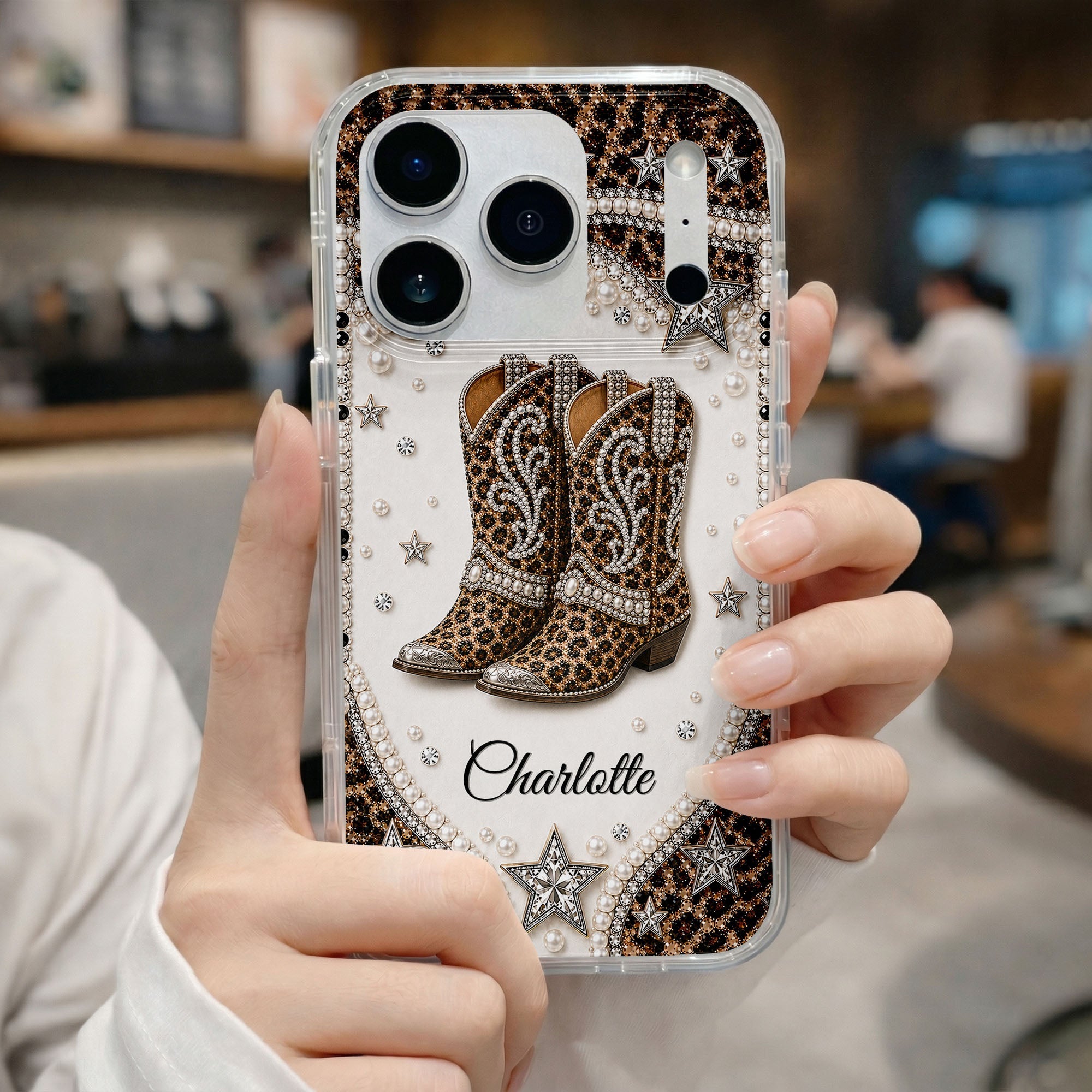 Personalized Clear Phone Case Chic Leopard Print Gift for Granddaughter