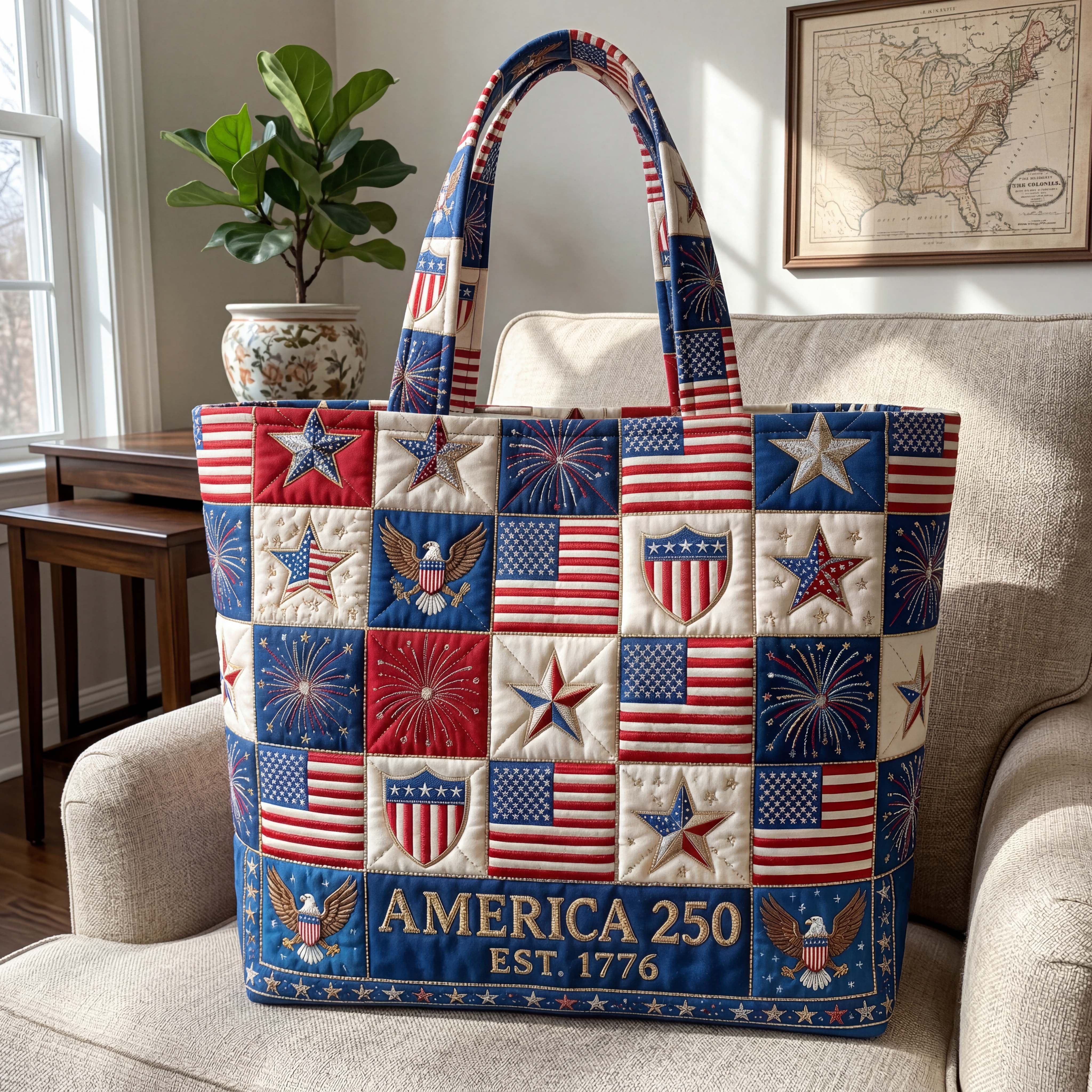 Personalized Quilted Tote Bag America 250 Patriotic Gift for Her