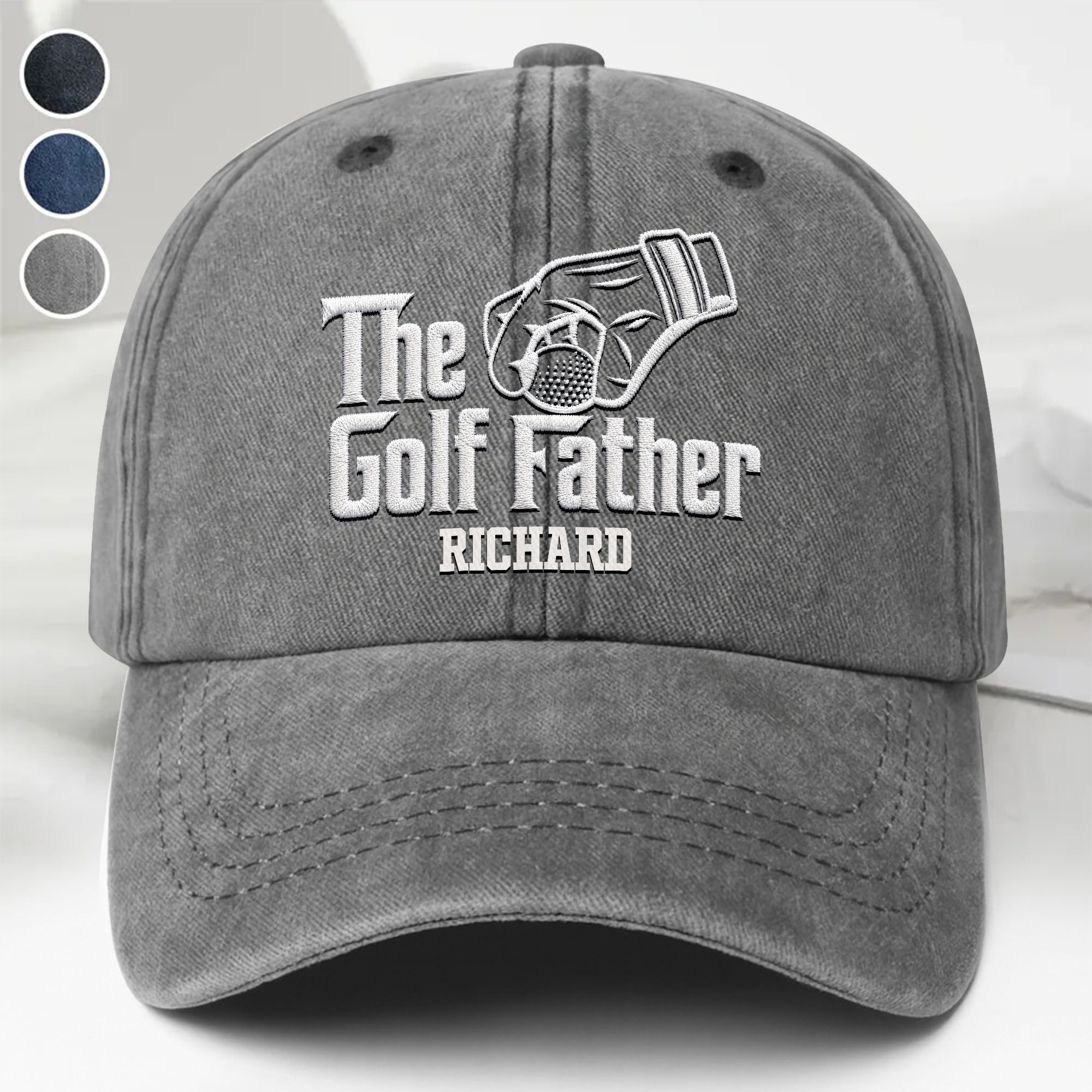 Personalized Golf Father Washed Denim Cap Custom Name Gift for Dad