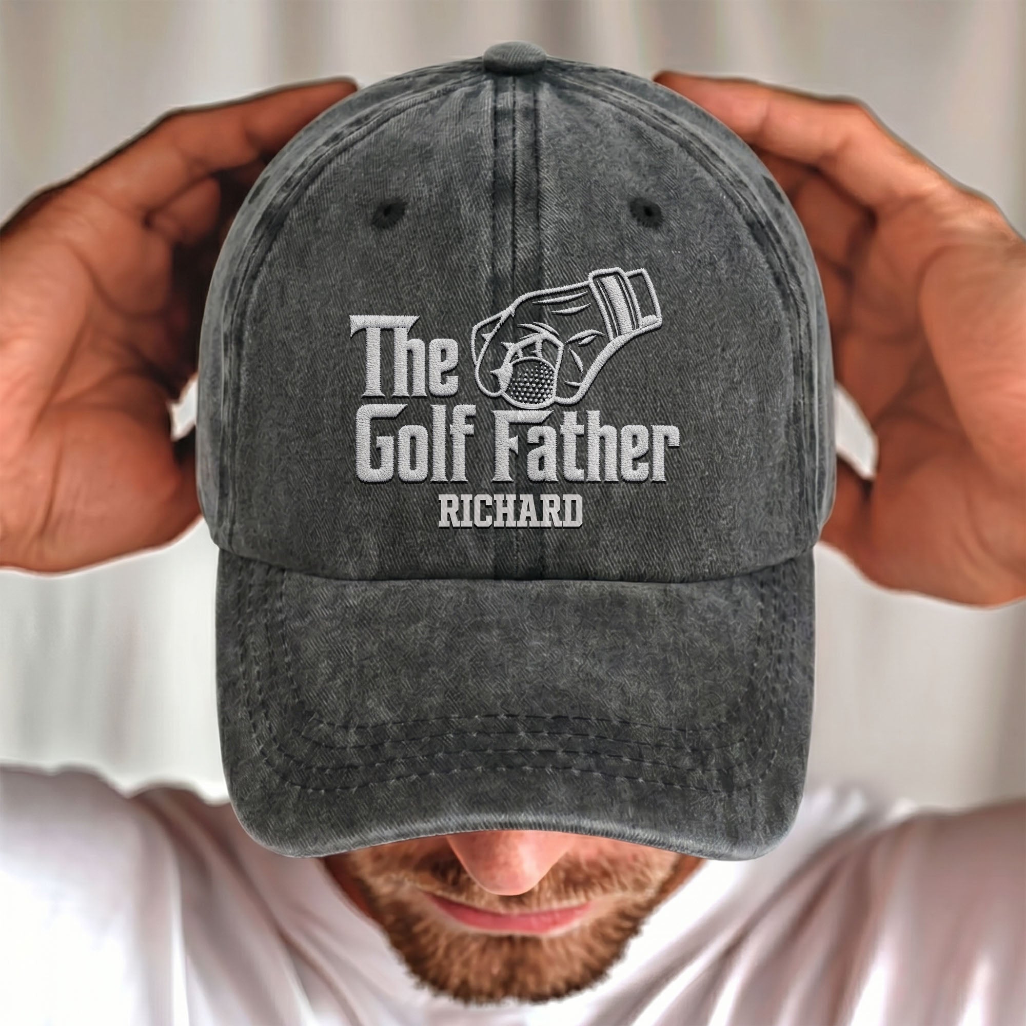 Personalized Golf Father Washed Denim Cap Custom Name Gift for Dad