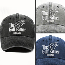Load image into Gallery viewer, Personalized Golf Father Washed Denim Cap Custom Name Gift for Dad
