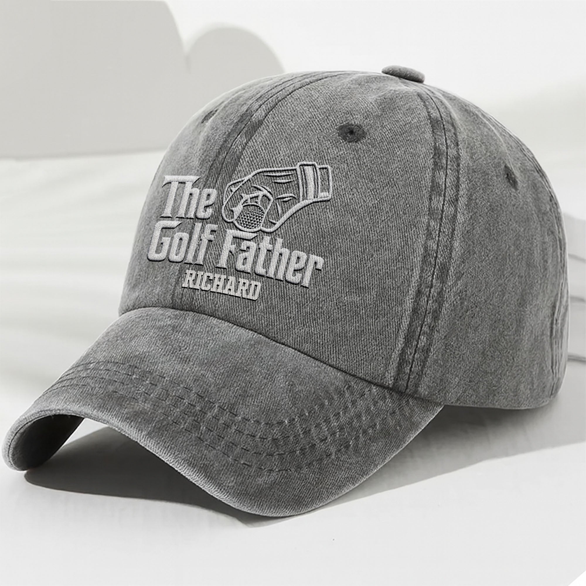 Personalized Golf Father Washed Denim Cap Custom Name Gift for Dad