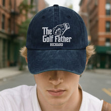 Load image into Gallery viewer, Personalized Golf Father Washed Denim Cap Custom Name Gift for Dad
