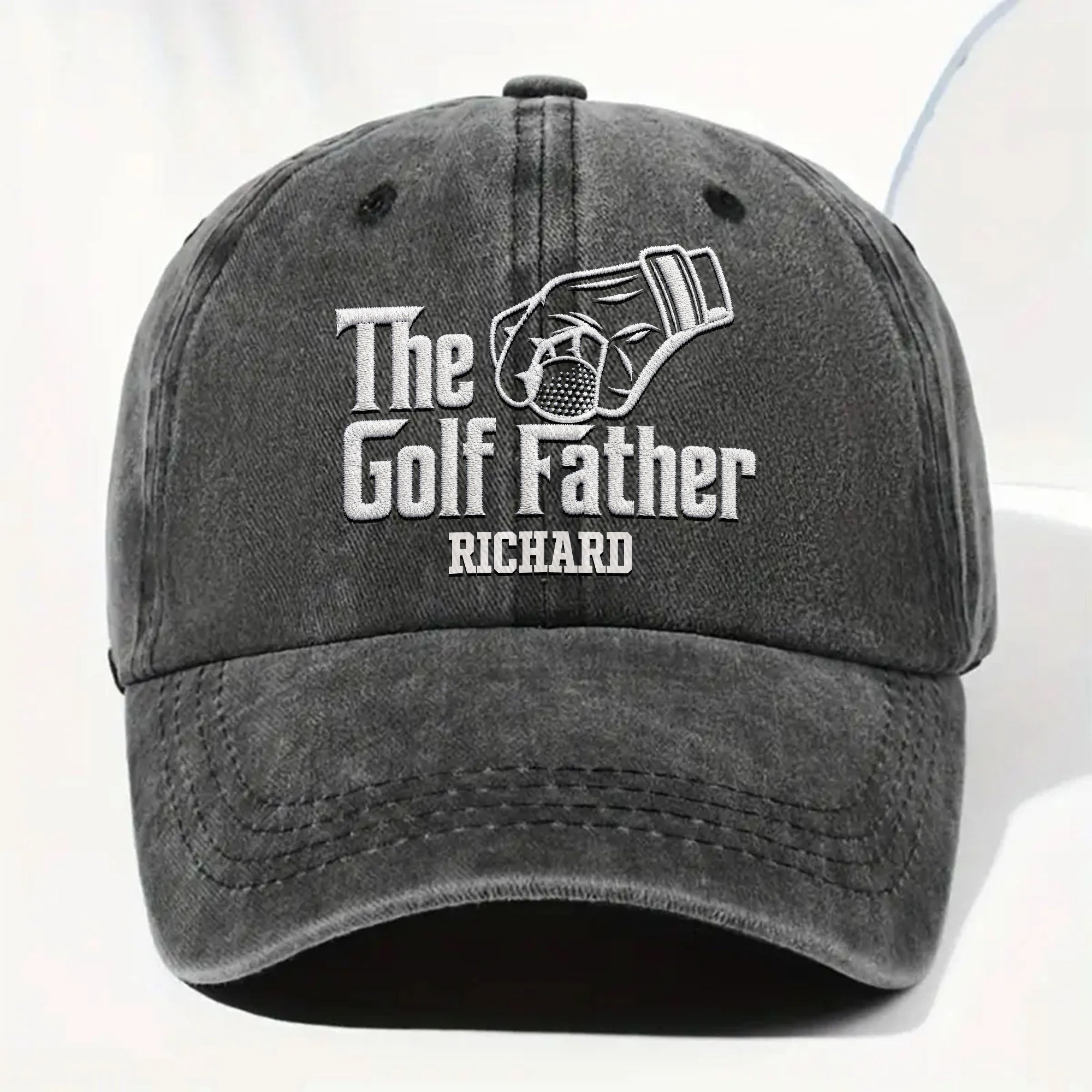 Personalized Golf Father Washed Denim Cap Custom Name Gift for Dad