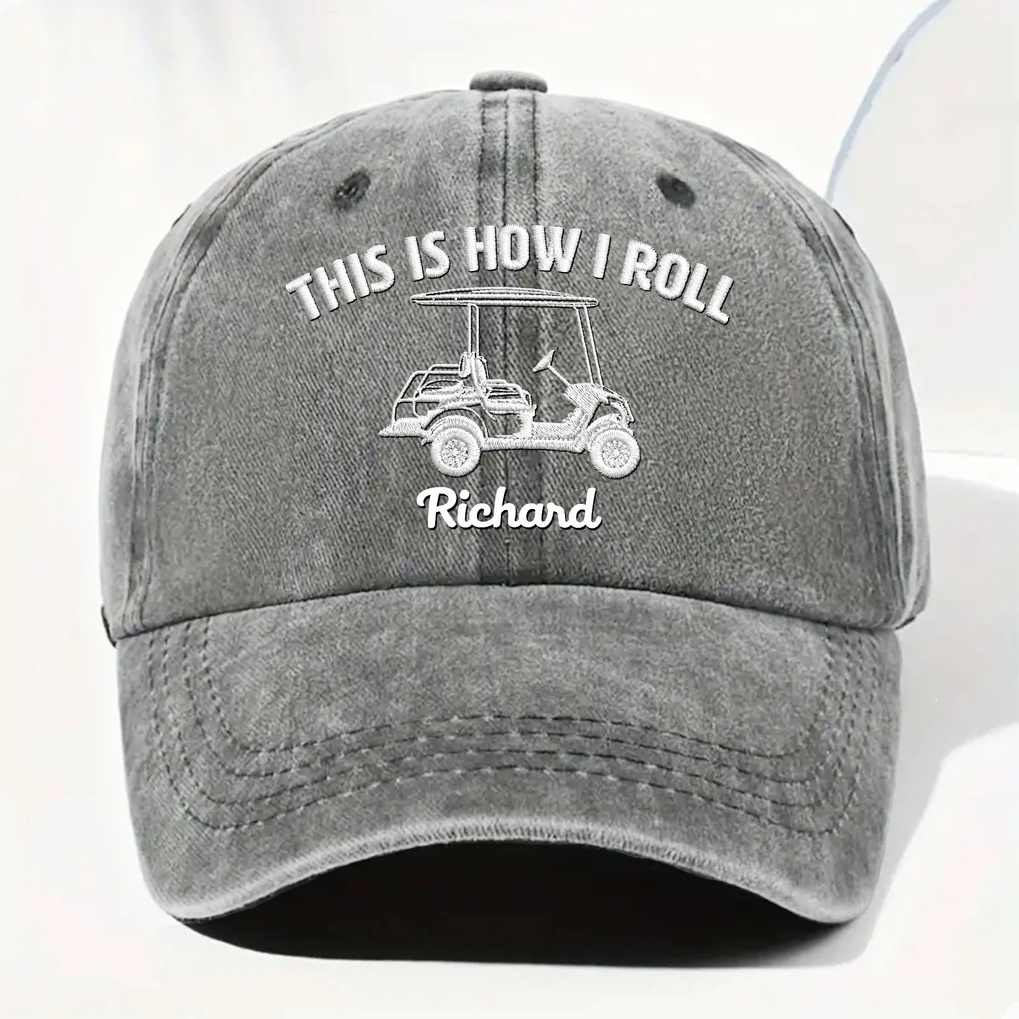 Personalized Washed Denim Cap Custom Name Gift for Golf Dad