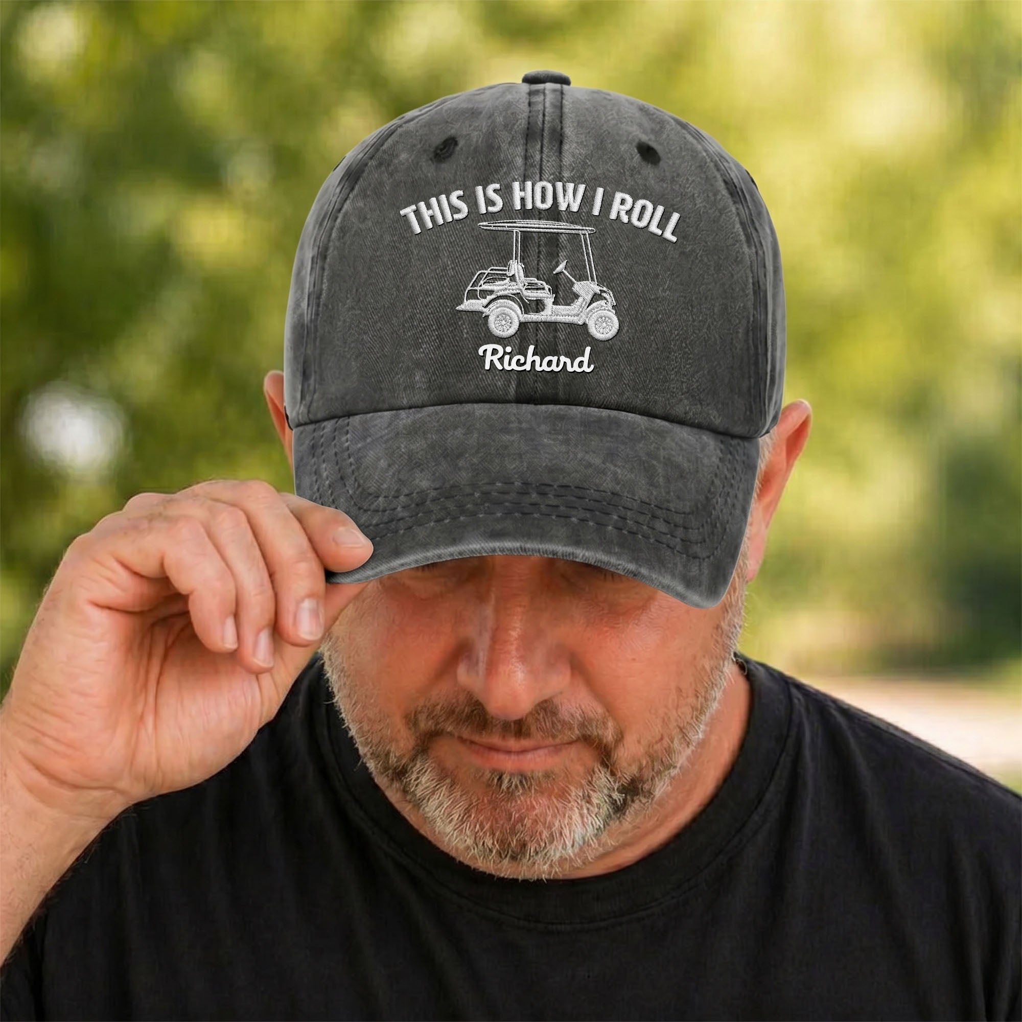 Personalized Washed Denim Cap Custom Name Gift for Golf Dad