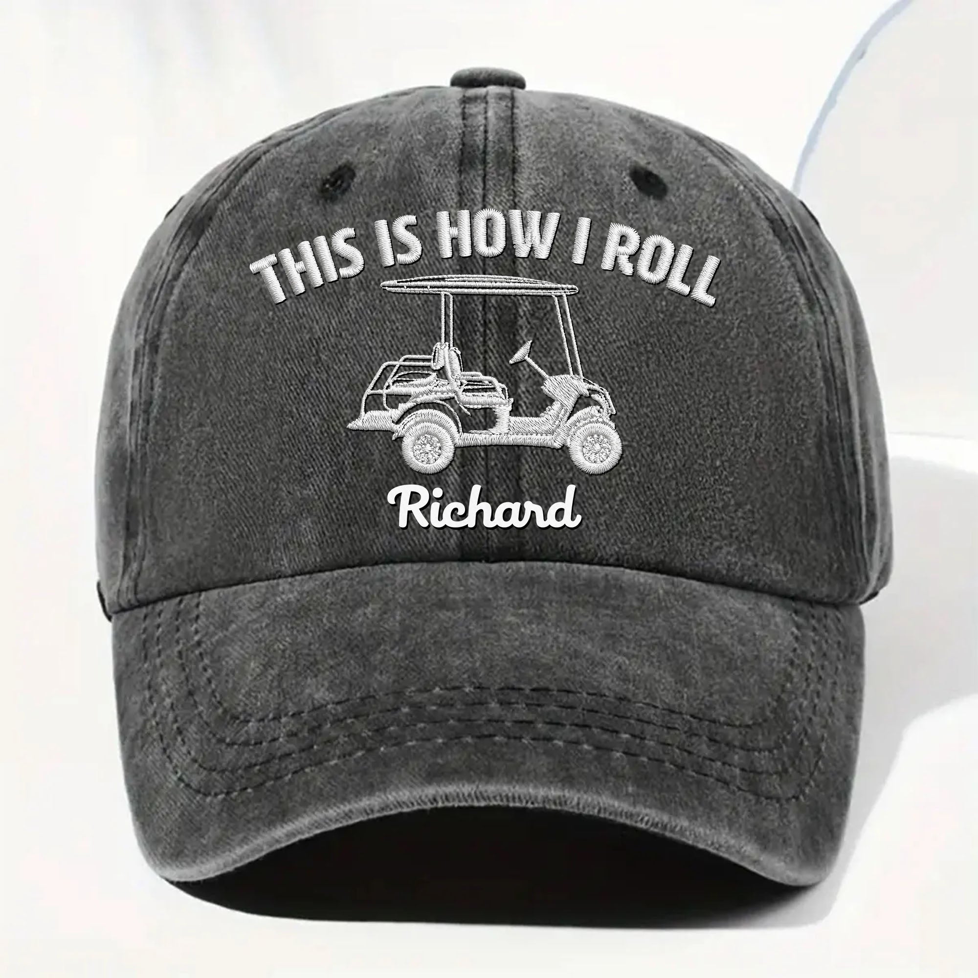 Personalized Washed Denim Cap Custom Name Gift for Golf Dad