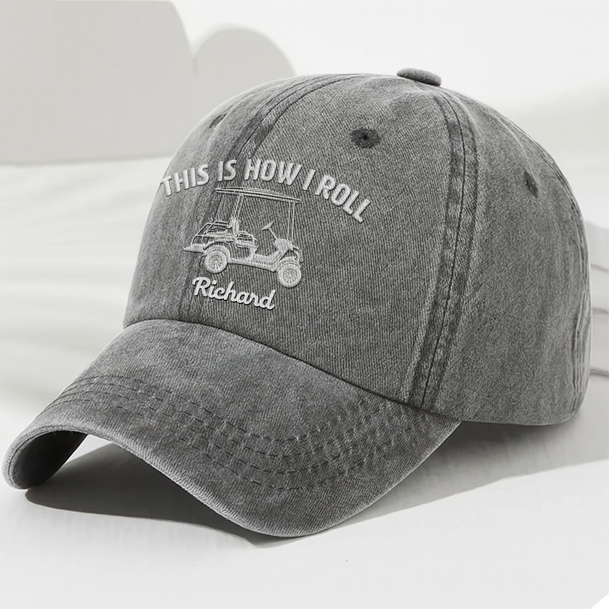 Personalized Washed Denim Cap Custom Name Gift for Golf Dad