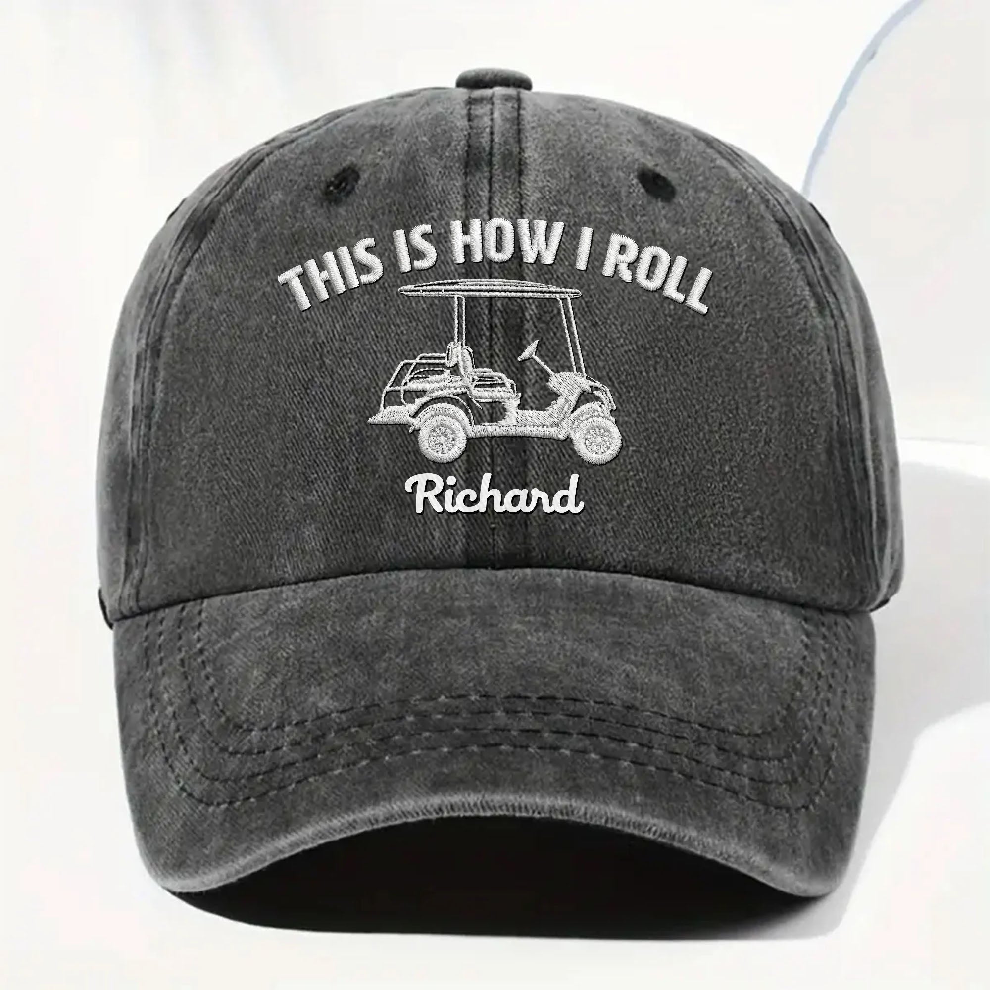 Personalized Washed Denim Cap Custom Name Gift for Golf Dad