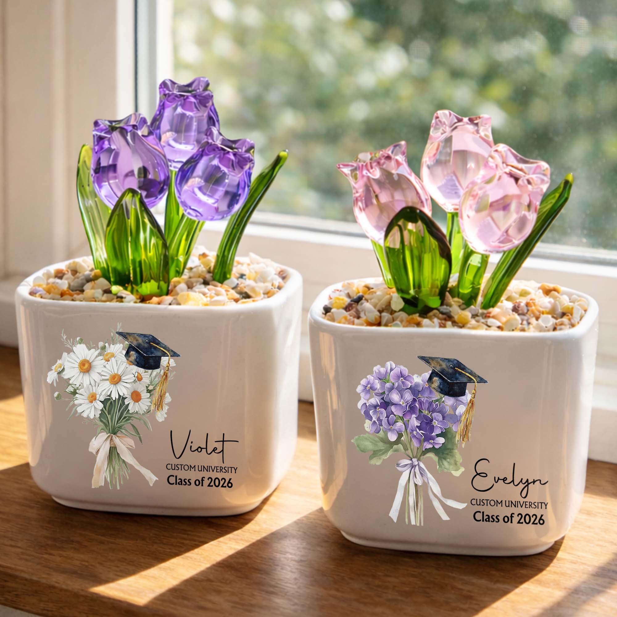 Personalized Custom Glass Tulips Graduation Gift for Her