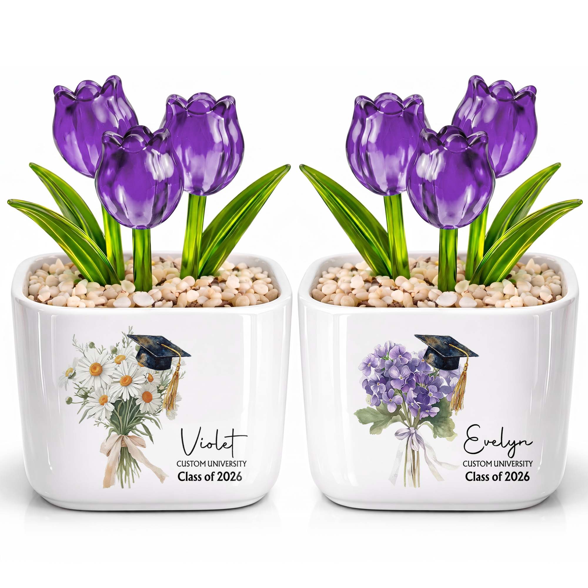 Personalized Custom Glass Tulips Graduation Gift for Her