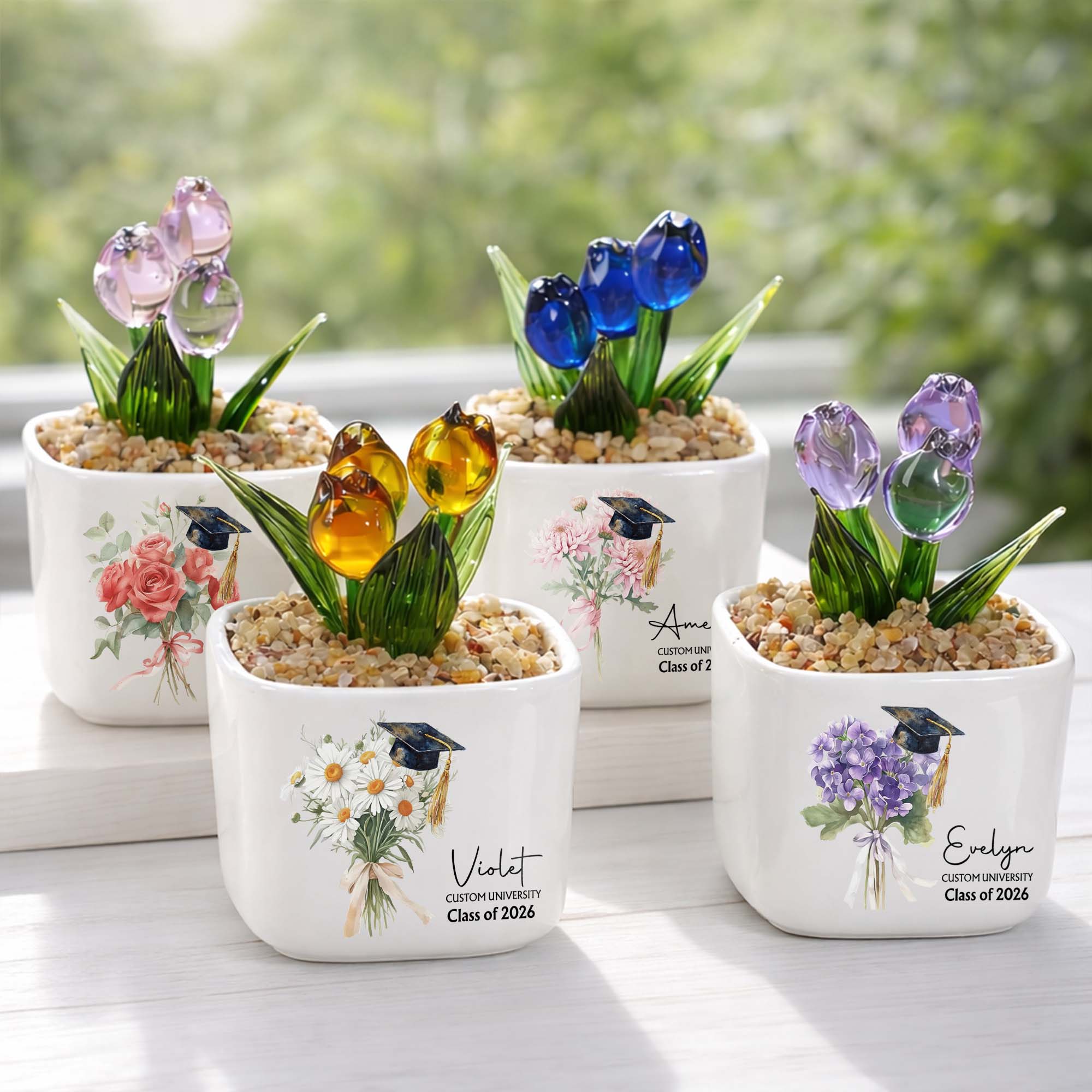 Personalized Custom Glass Tulips Graduation Gift for Her