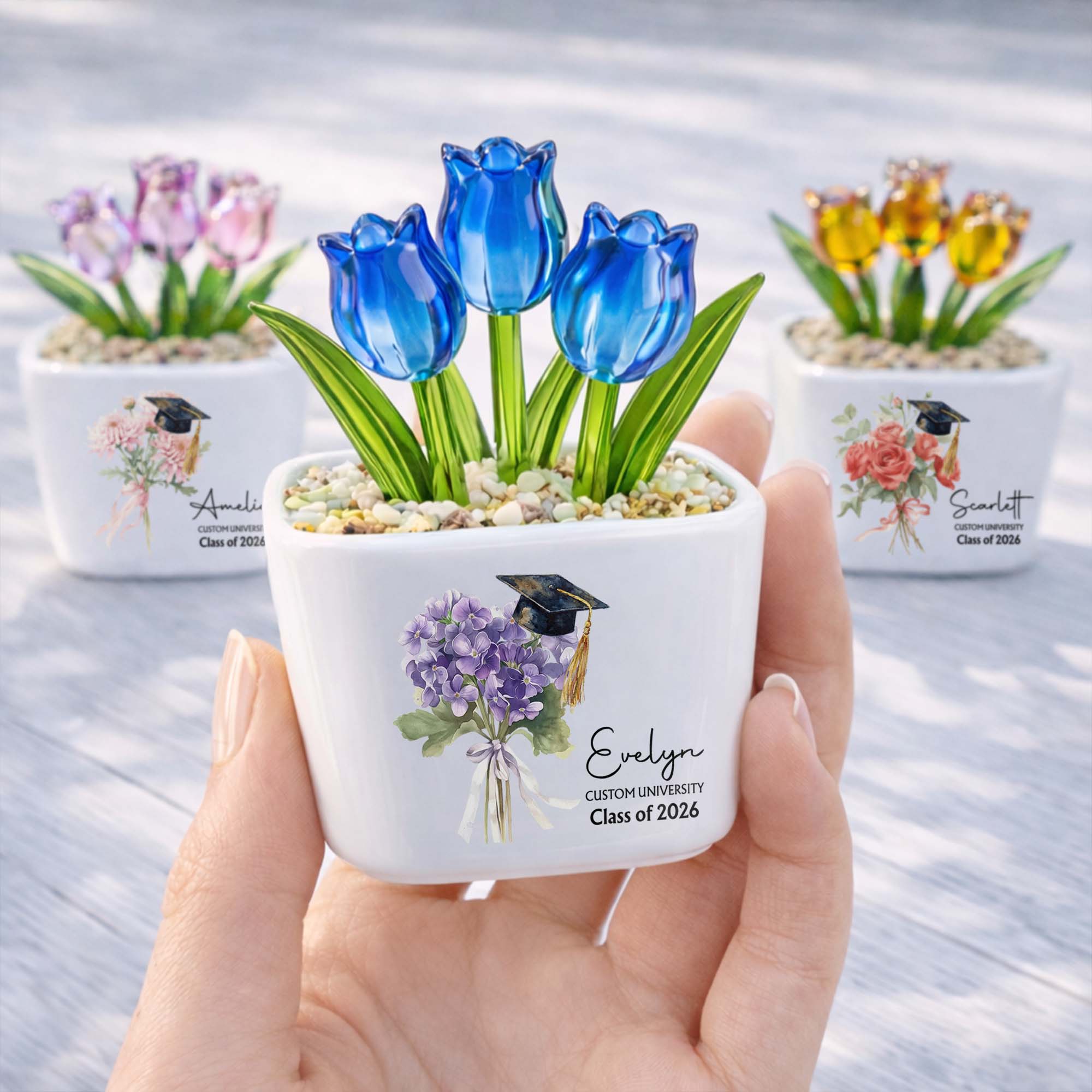 Personalized Custom Glass Tulips Graduation Gift for Her
